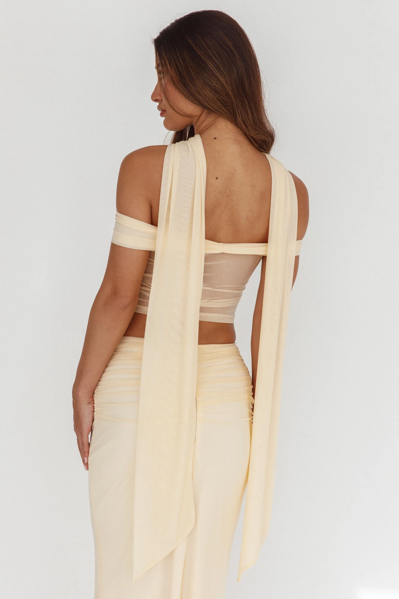 All The Lights Off-Shoulder Crop Top Cream - Seraphlike
