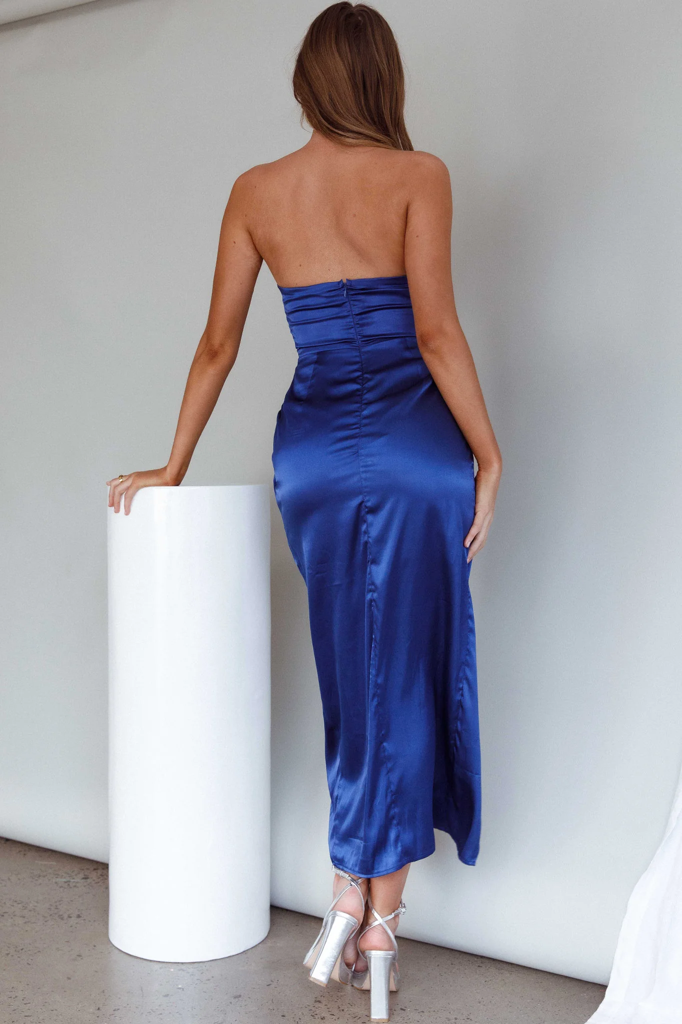 Gianna Strapless Ruched Bust Midi Dress Navy - Seraphlike