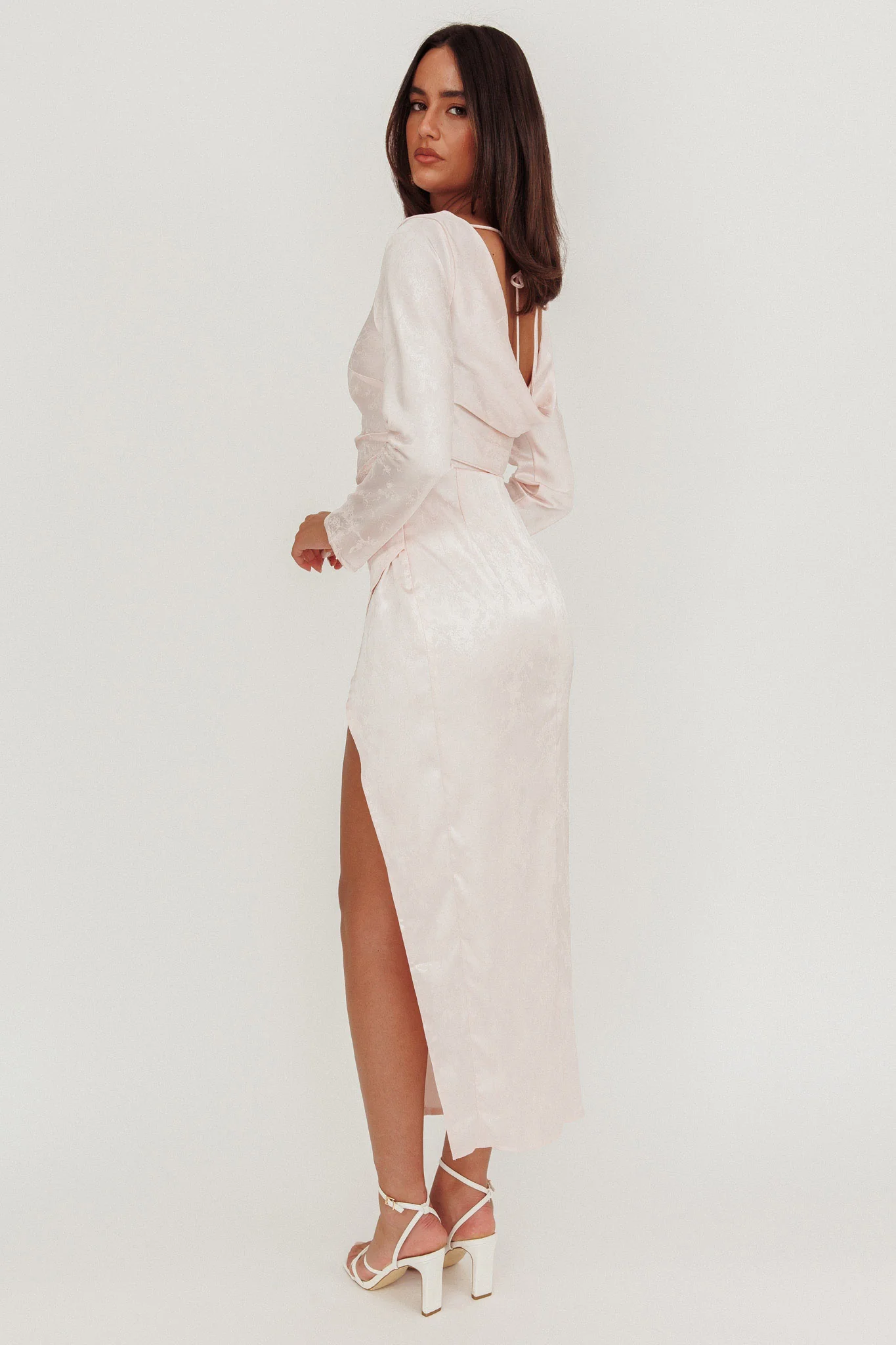 Loveland Long Sleeve Cowl Back Maxi Dress Blush - Seraphlike