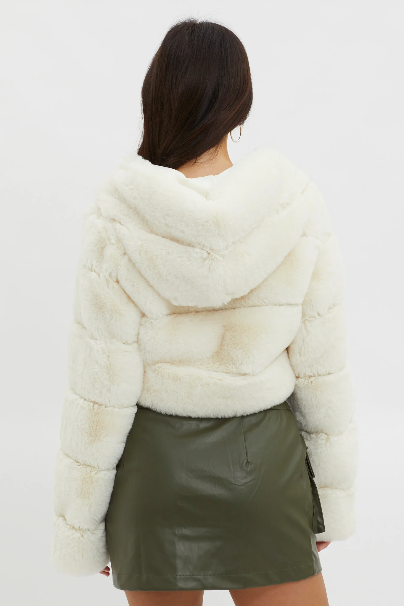 Polina Hooded Faux Fur Jacket Ivory - Seraphlike