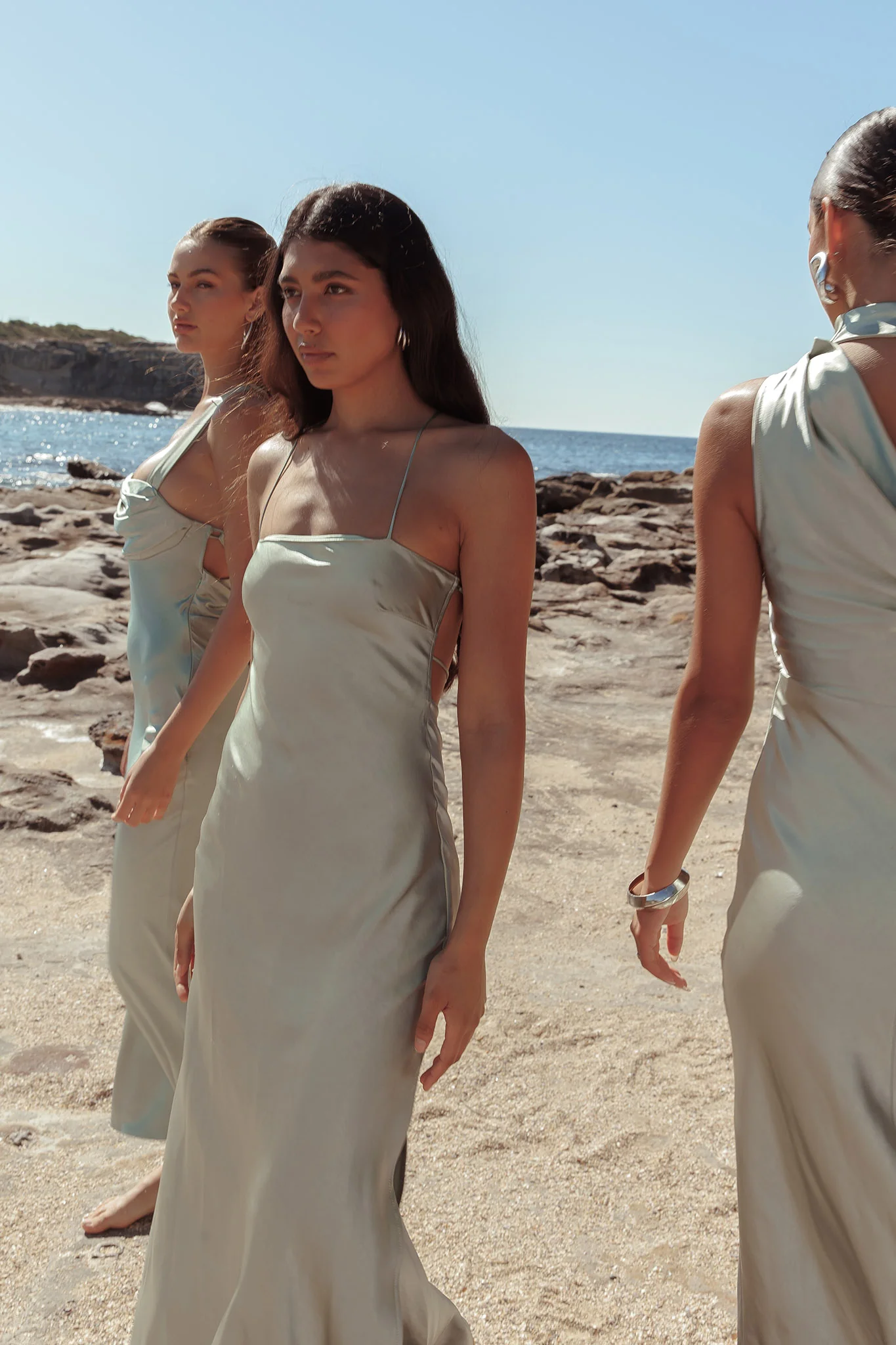 Dolce Life Backless Satin Maxi Dress Sage - Seraphlike