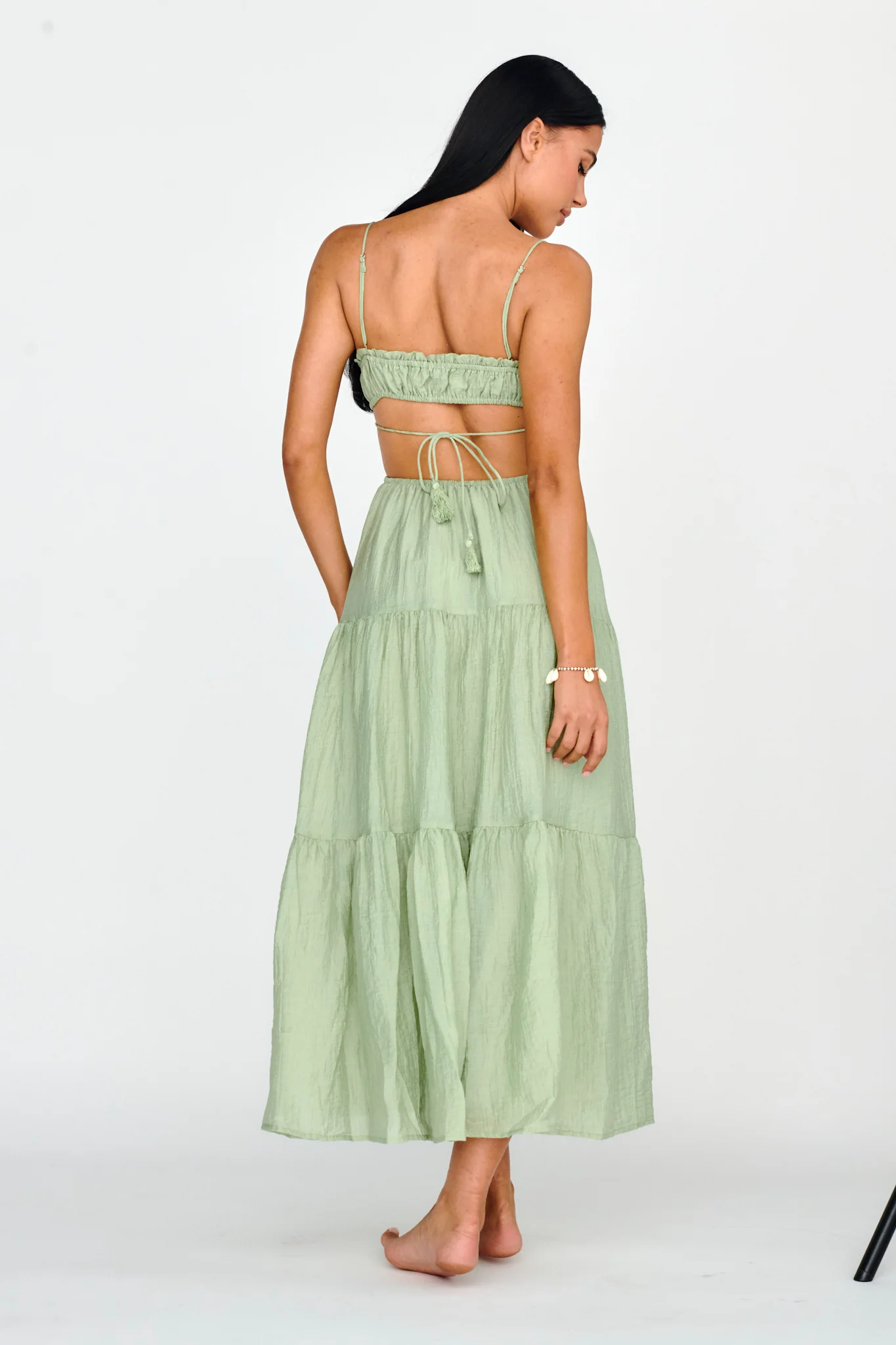 Eyona Cut-Out Waist Tie Maxi Dress Sage - Seraphlike