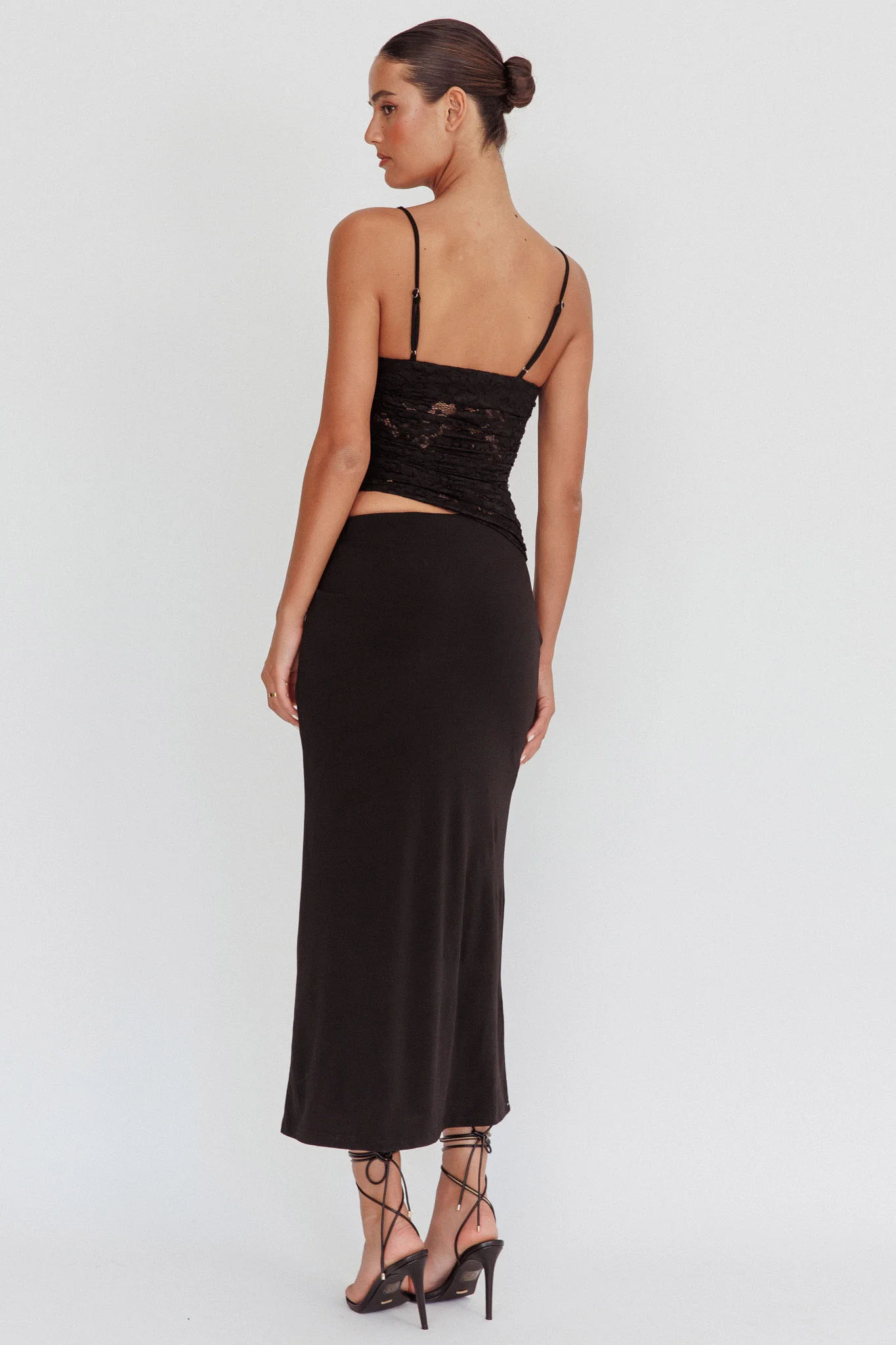 Lorely Lace Rosette Maxi Dress Top Black - Seraphlike