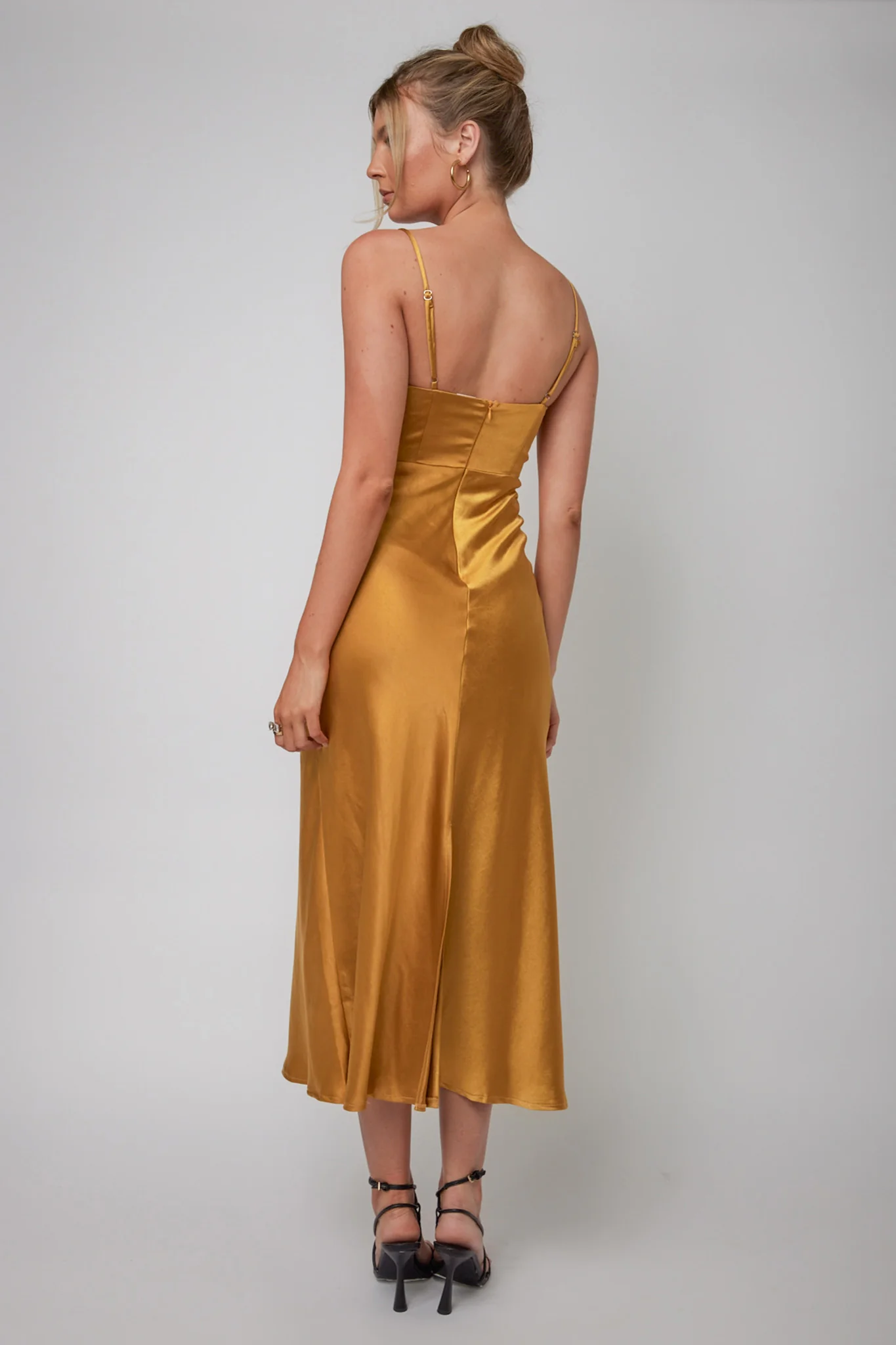 Infinity Pintuck Bust Midi Dress Mustard - Seraphlike