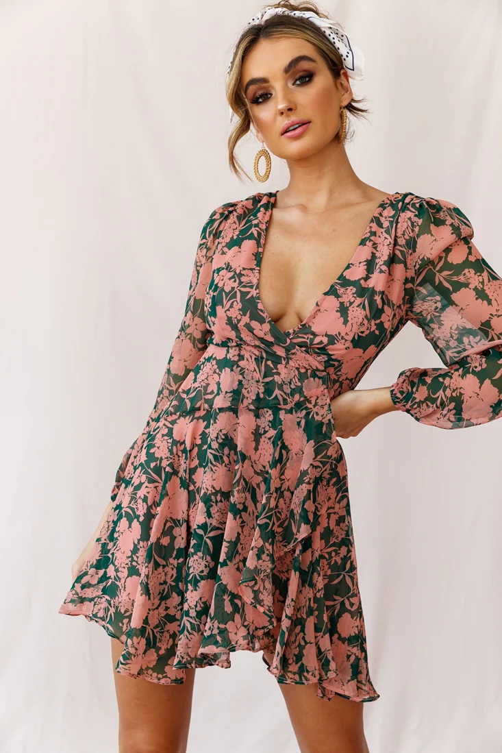 Wisteria Lane Long Sleeve Tea Dress Forest Green - Seraphlike