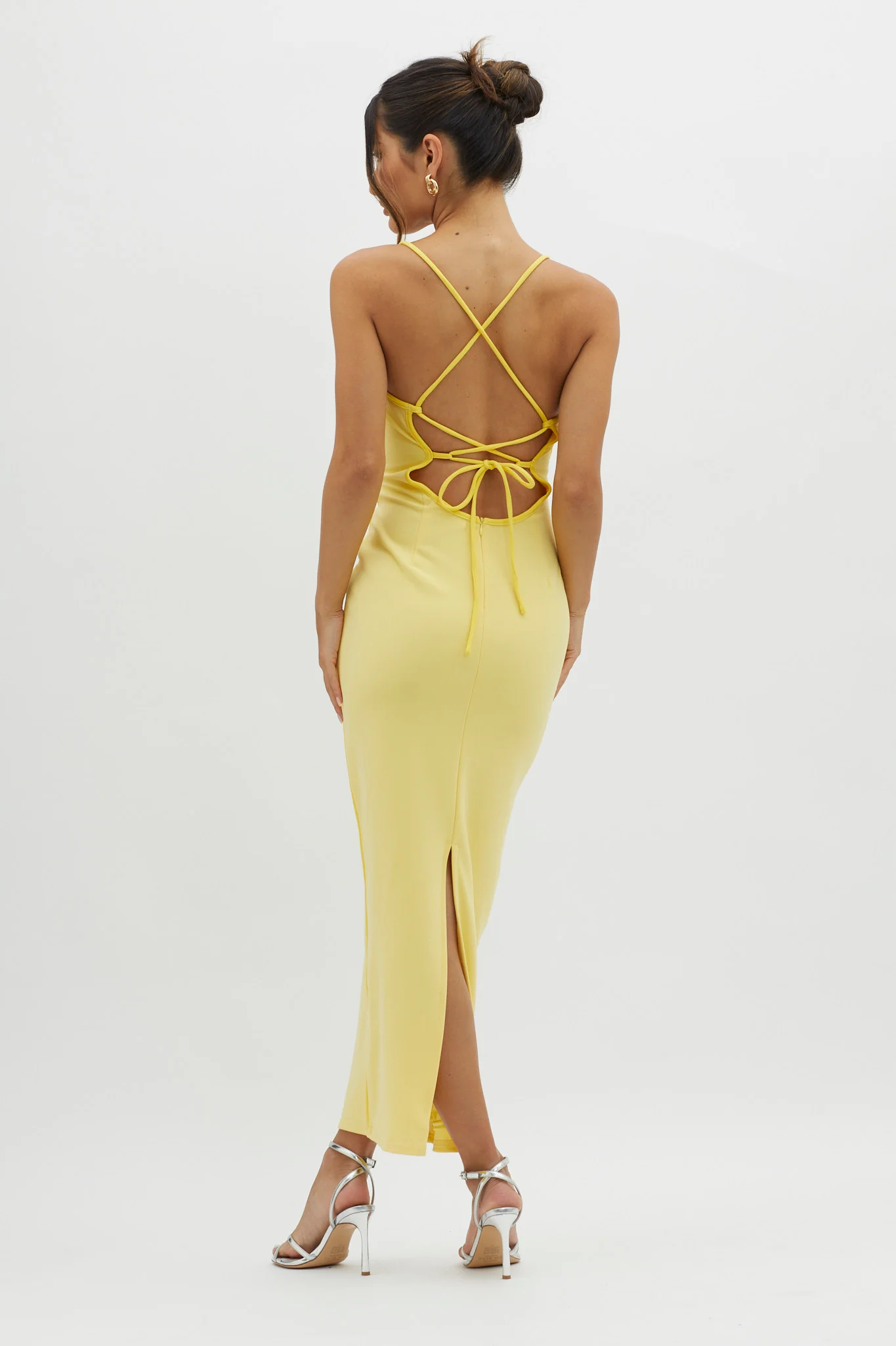 Future Awaits Lace-Up Back Maxi Dress Yellow - Seraphlike