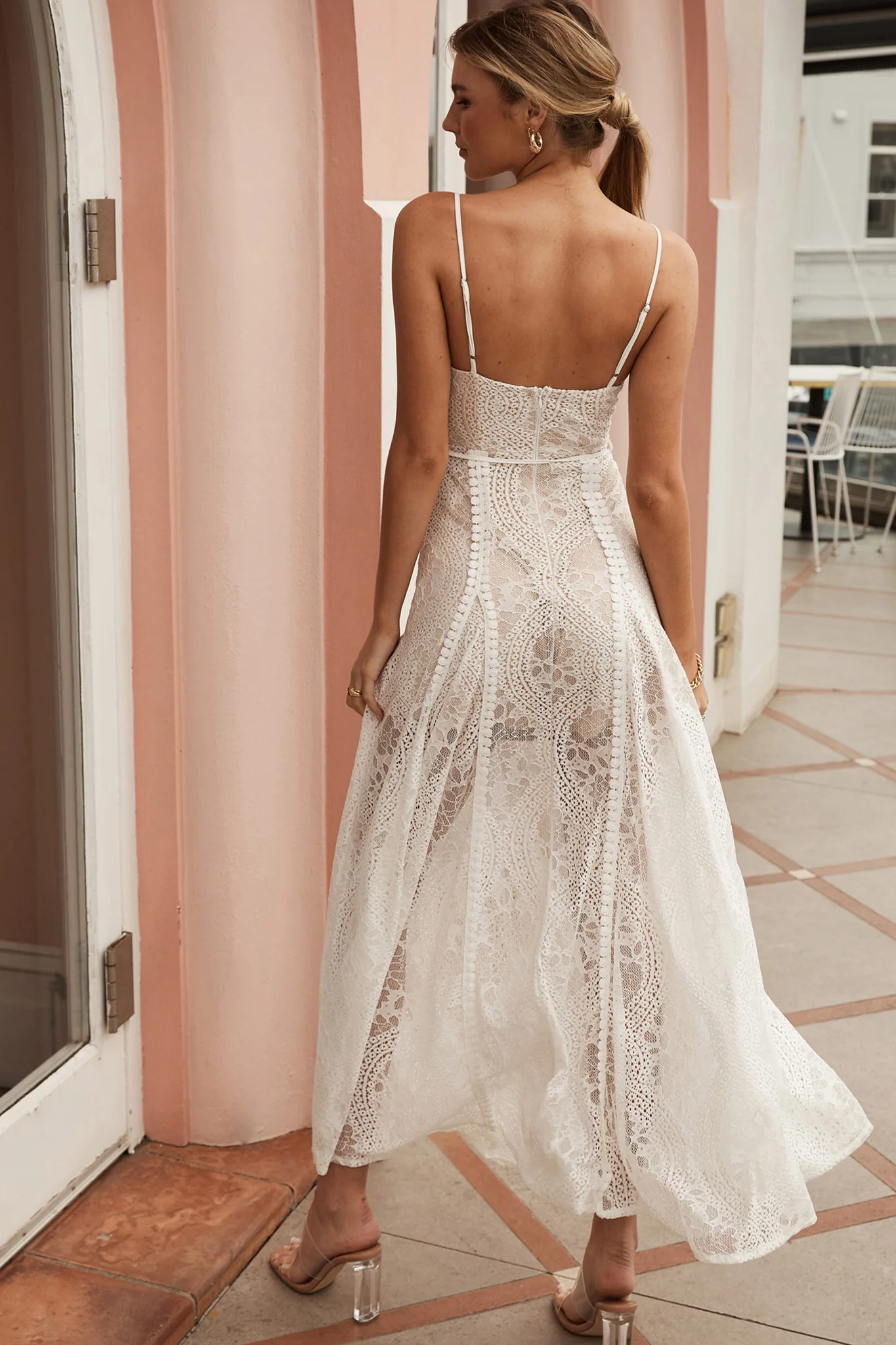 Palm Springs Lace Overlay Maxi Dress White - Seraphlike