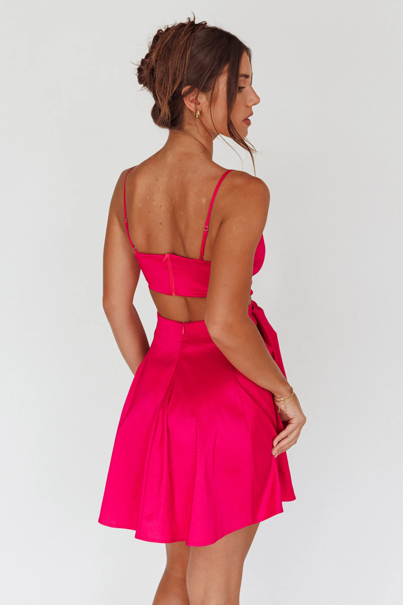 Life Is Rosy Large Bow Mini Dress Fuchsia - Seraphlike