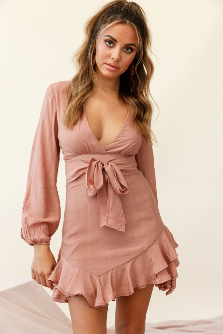 Maddox Long Sleeve Layered Ruffle Hem Dress Rose - Seraphlike