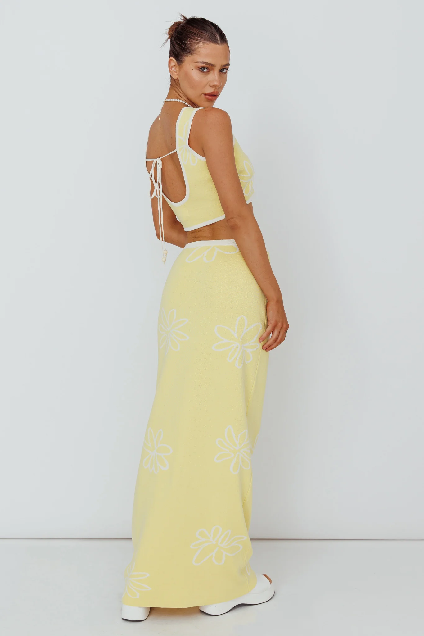Sunland Knit Maxi Skirt Flower Light Lemon - Seraphlike