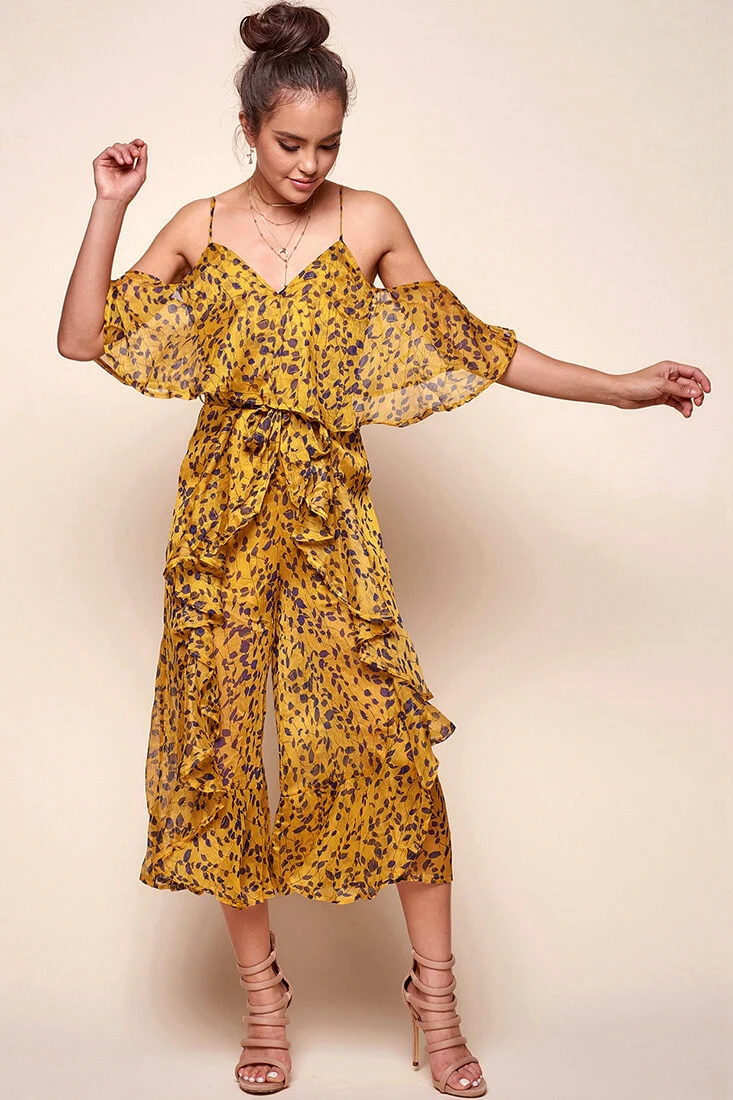 Constance Flowy Summer Jumpsuit Yellow Mustard - Seraphlike