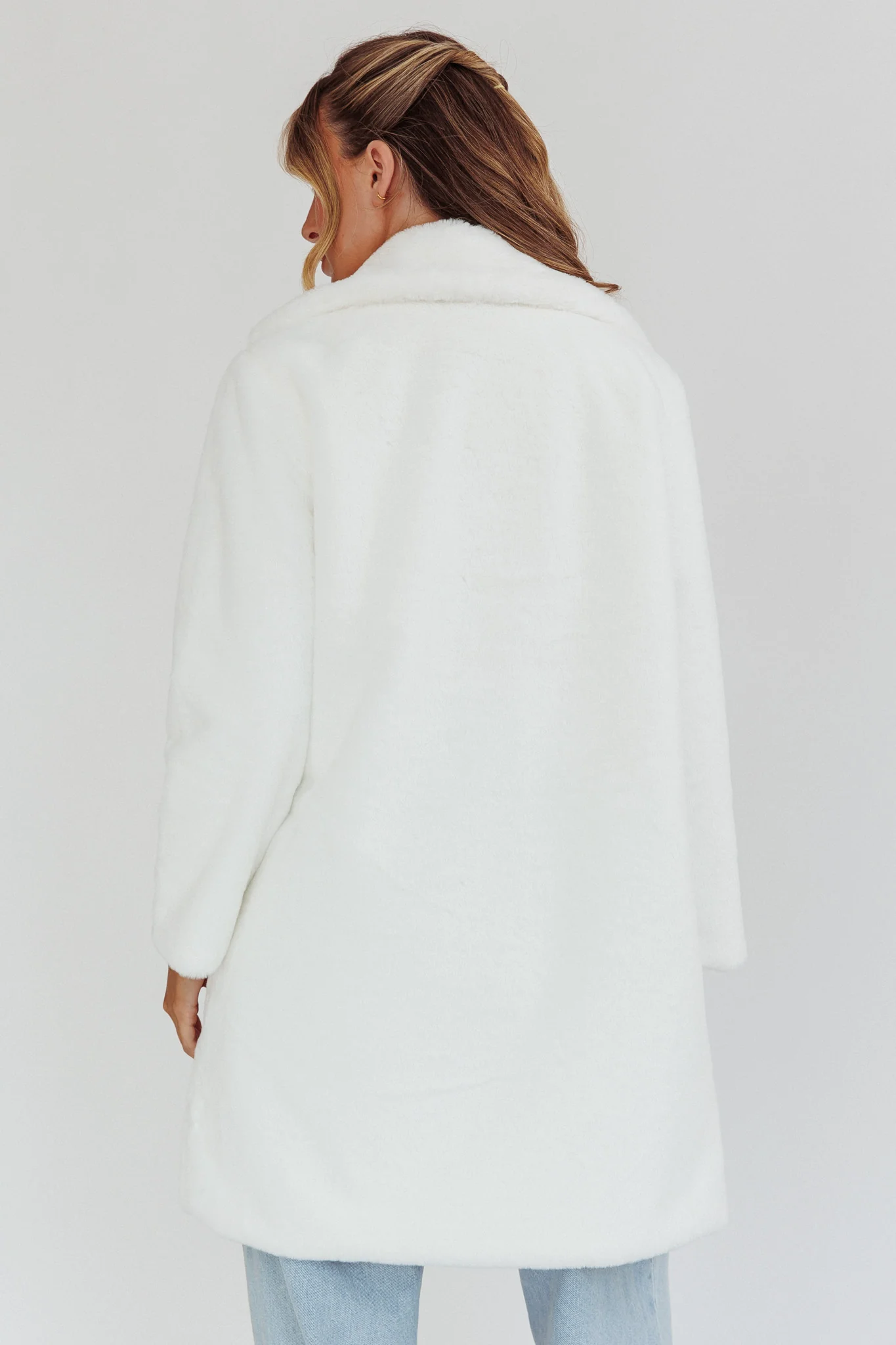 Perceptions Longline Faux Fur Coat White - Seraphlike