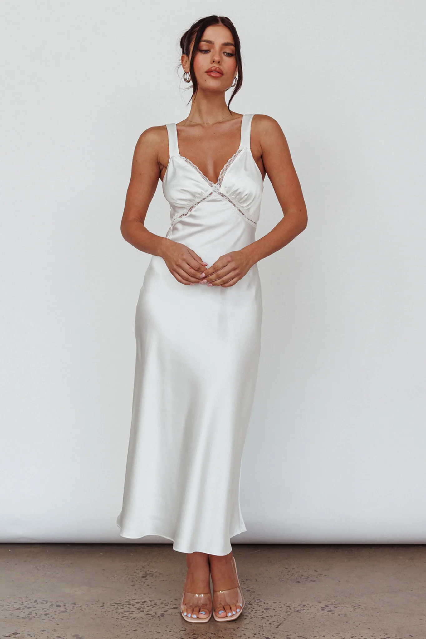 Nyah Lace Trim Midi Dress Off White - Seraphlike