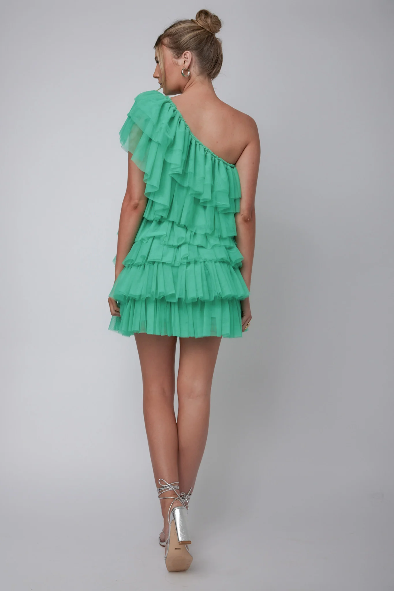 Tomi Layered Frill One-Shoulder Mini Dress Spearmint - Seraphlike