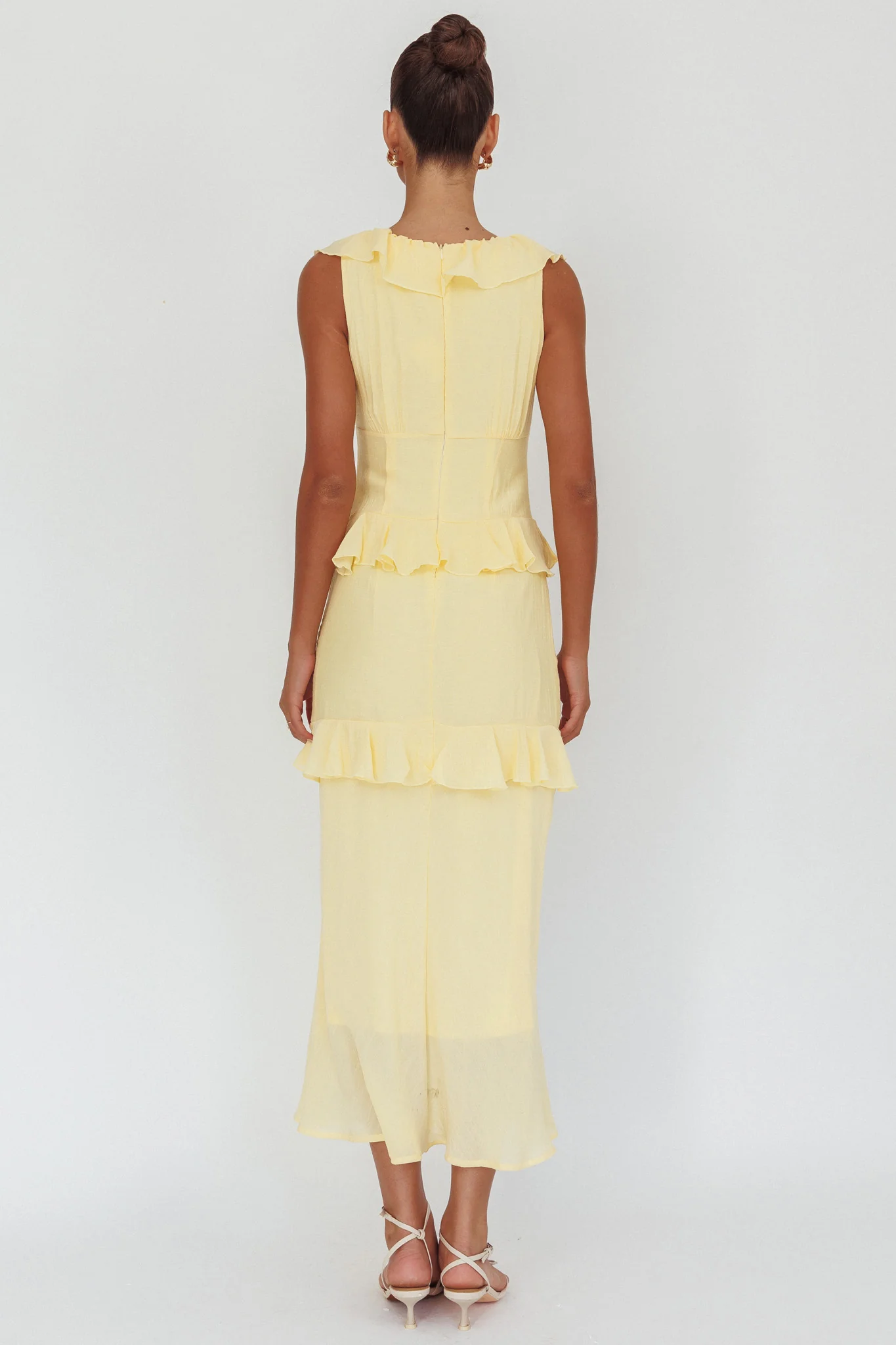 Arrabel Ruffle Trim Bust Tie Maxi Dress Banana - Seraphlike
