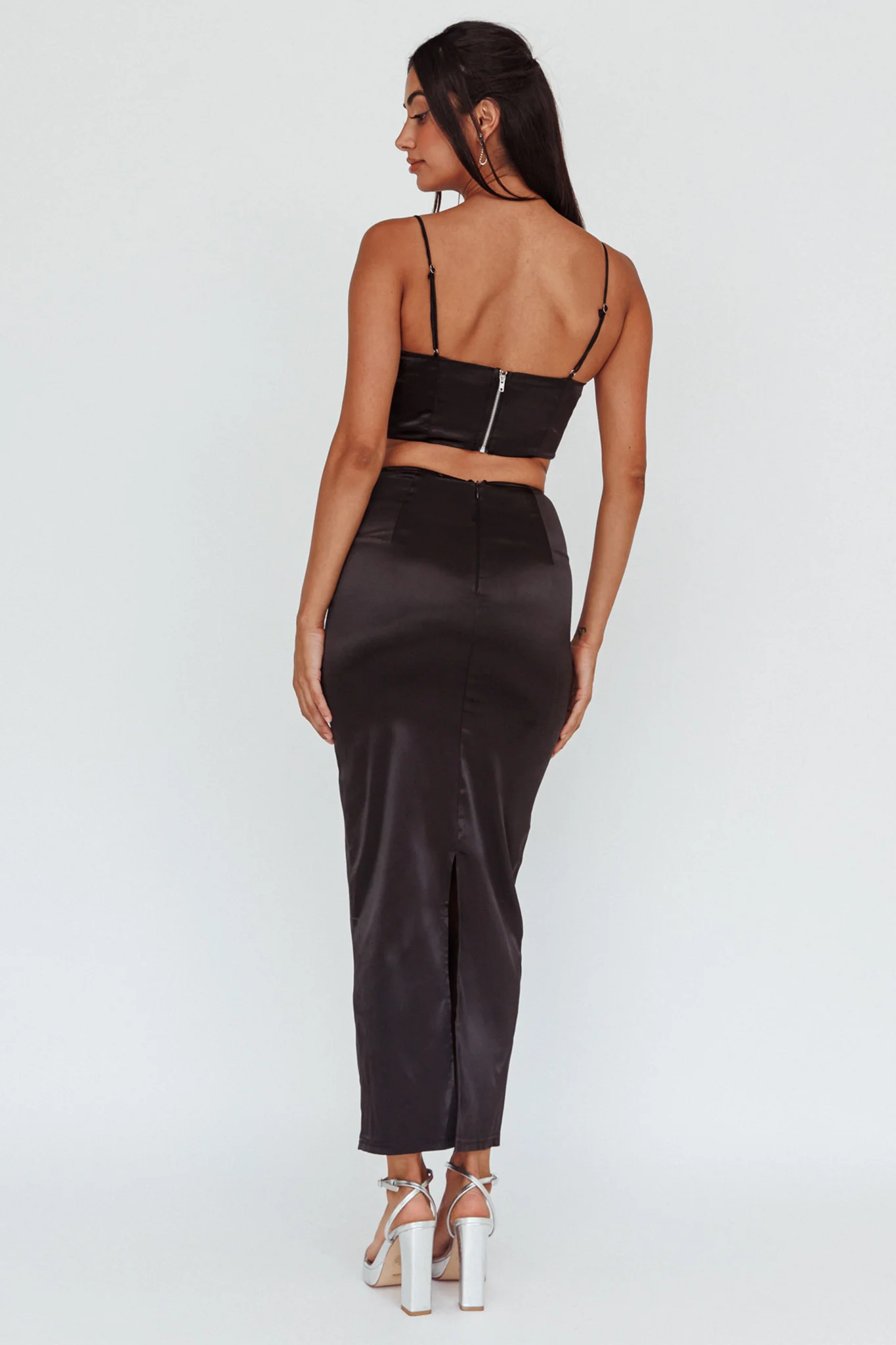 Zeina Satin Midi Skirt Black - Seraphlike