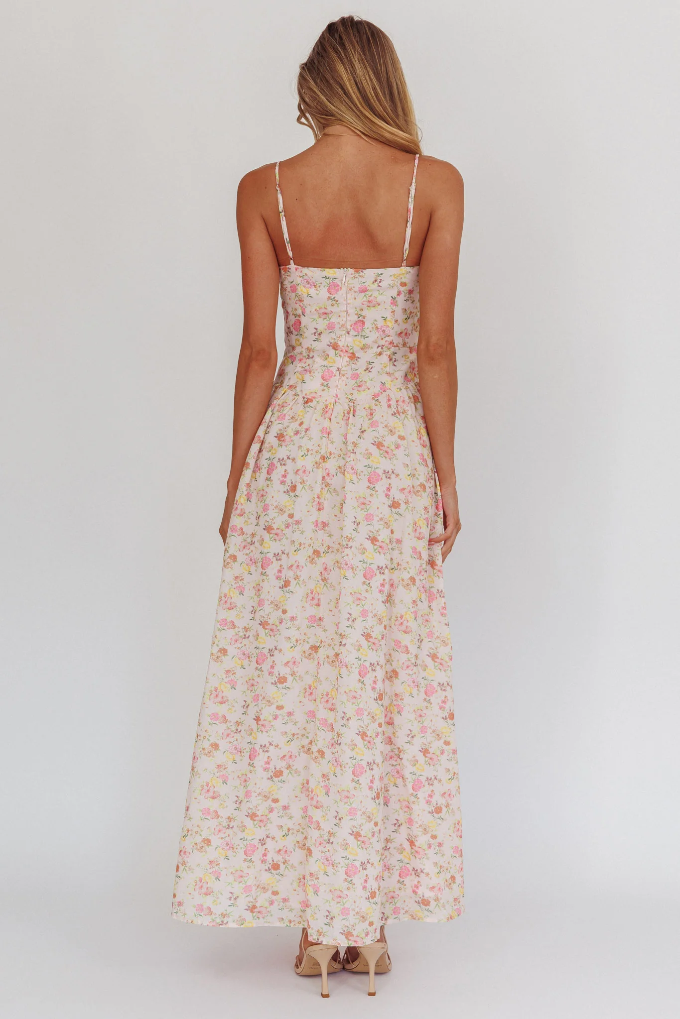 Daisy Day Basque Waist Maxi Dress Floral Pink - Seraphlike