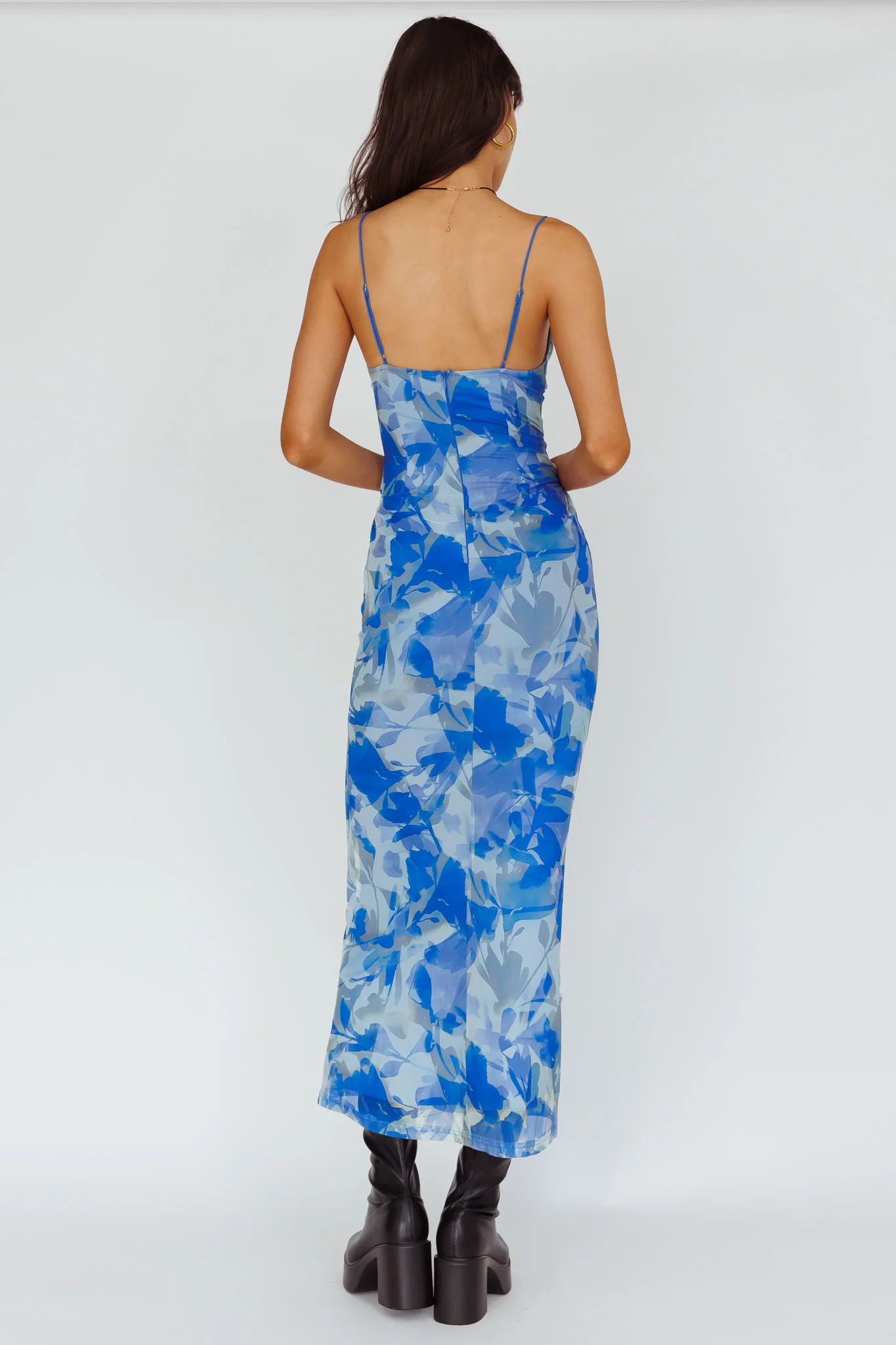 Teava Laced Waist Maxi Dress Print Floral Blue - Seraphlike