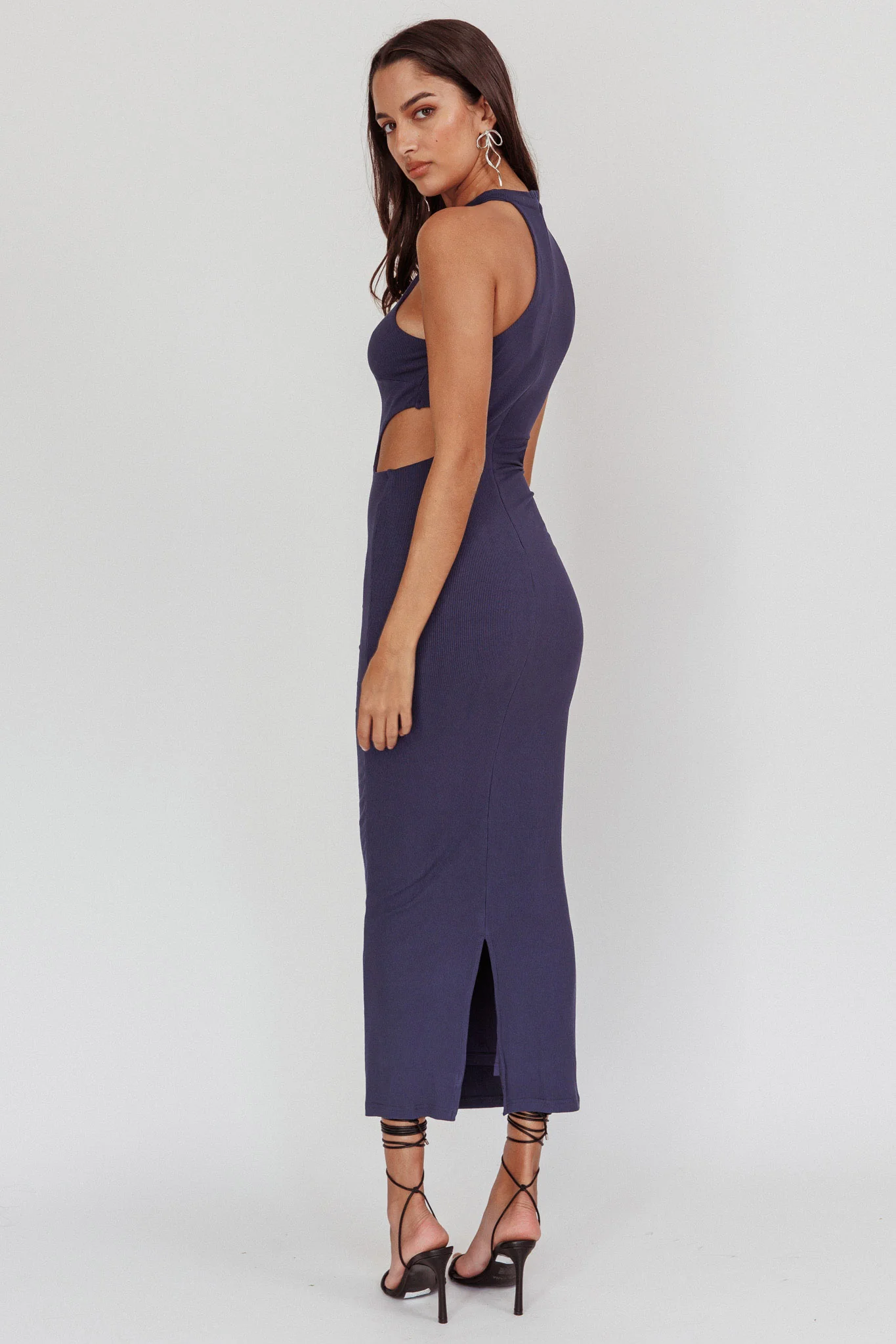Estella Keyhole Ribbed Midi Dress Navy - Seraphlike