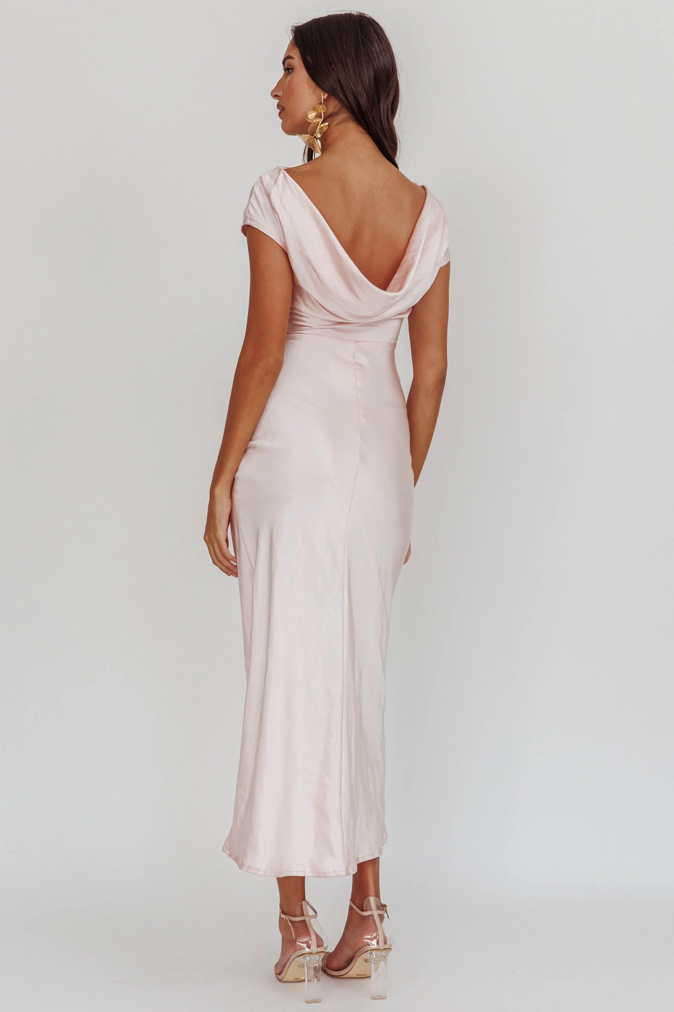 Loveland Cap Sleeve Cowl Back Midi Dress Blush - Seraphlike