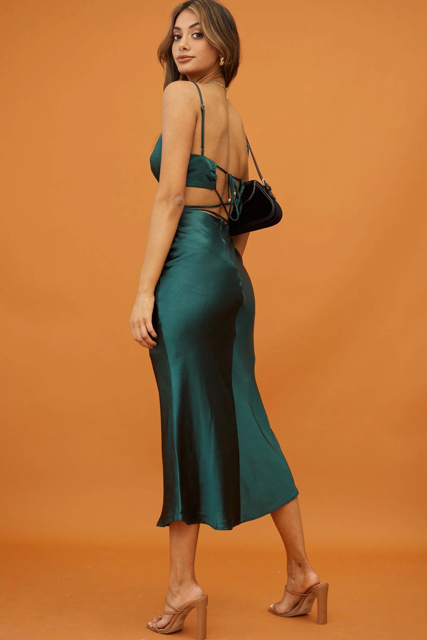 City Lights Cut-Out Waist Strappy Back Midi Dress Jade - Seraphlike