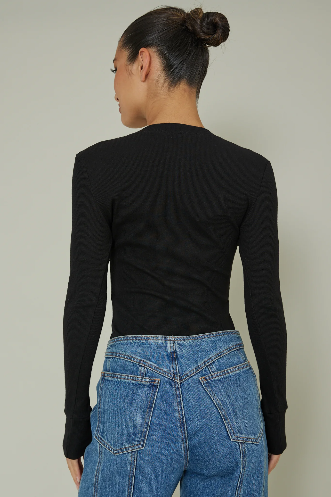 Henley Snap Front Bodysuit Black - Seraphlike