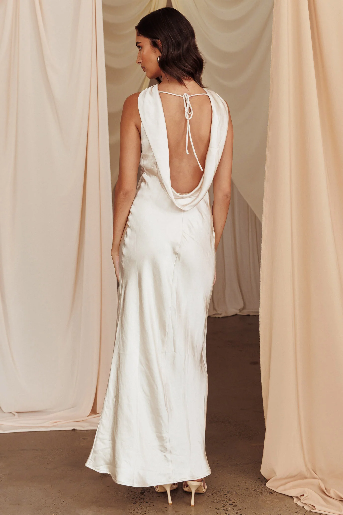 Starry Nights Cowl Back Maxi Dress Champagne - Seraphlike