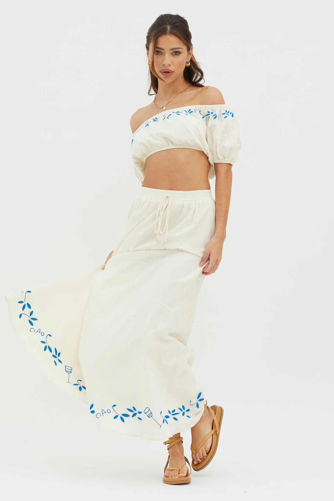 Ritual Embroidered Hem Midi Skirt Beige - Seraphlike