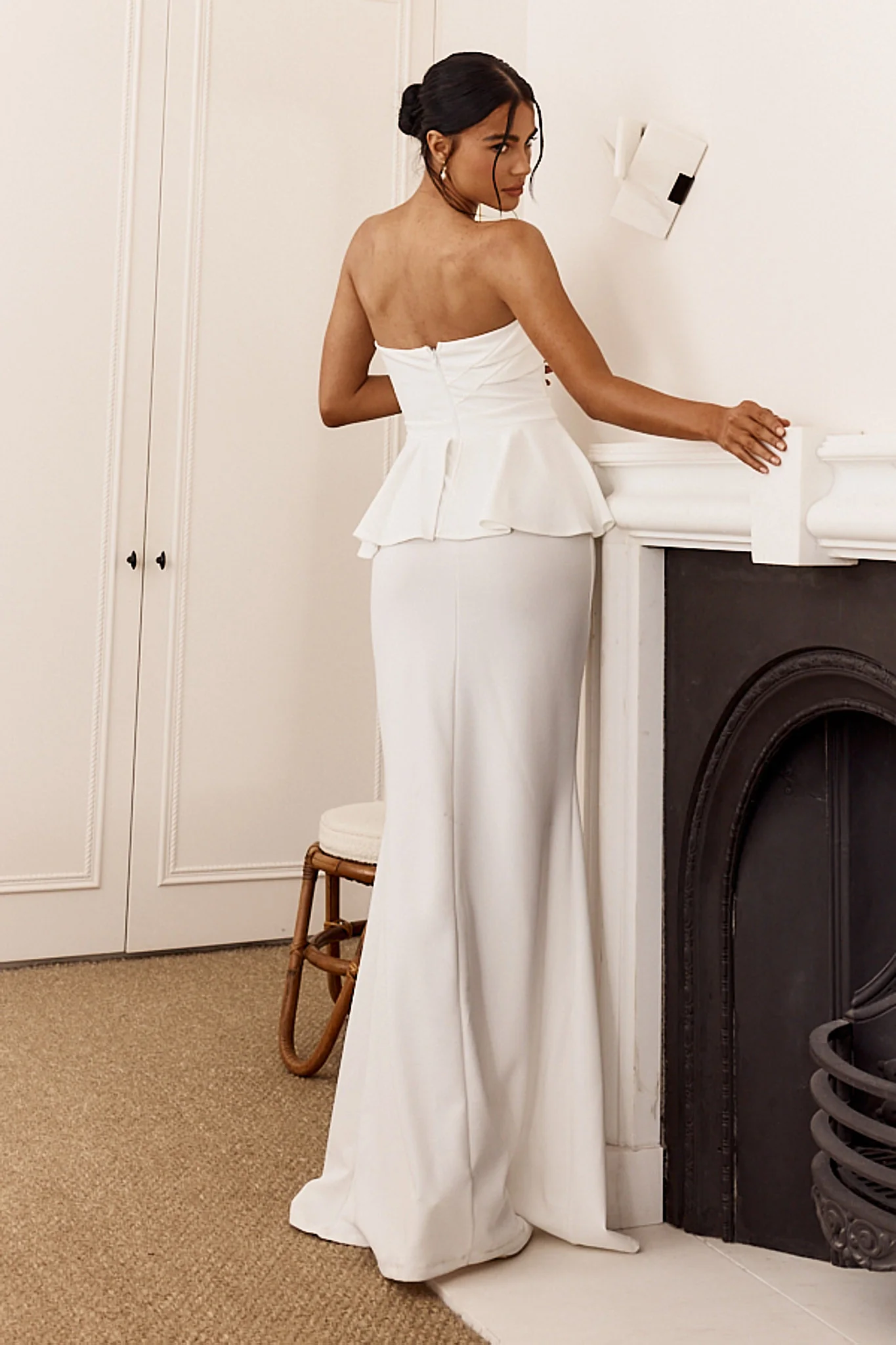 Evergrace Strapless Peplum Maxi Dress Ivory - Seraphlike