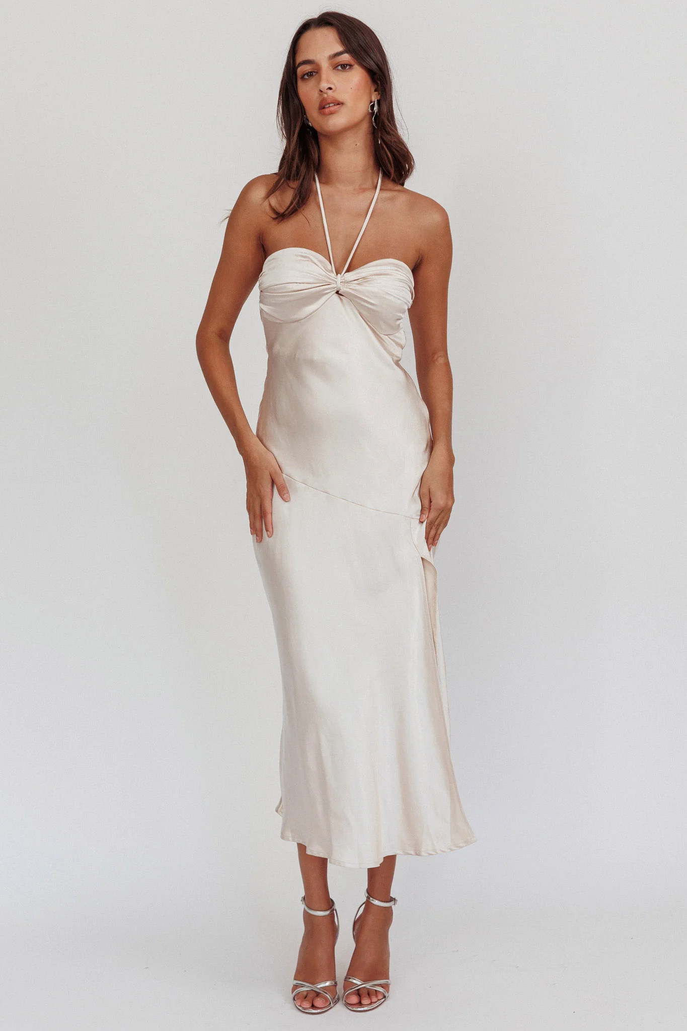 Kindred Spirit Strapless Gathered Bust Midi Dress Champagne - Seraphlike