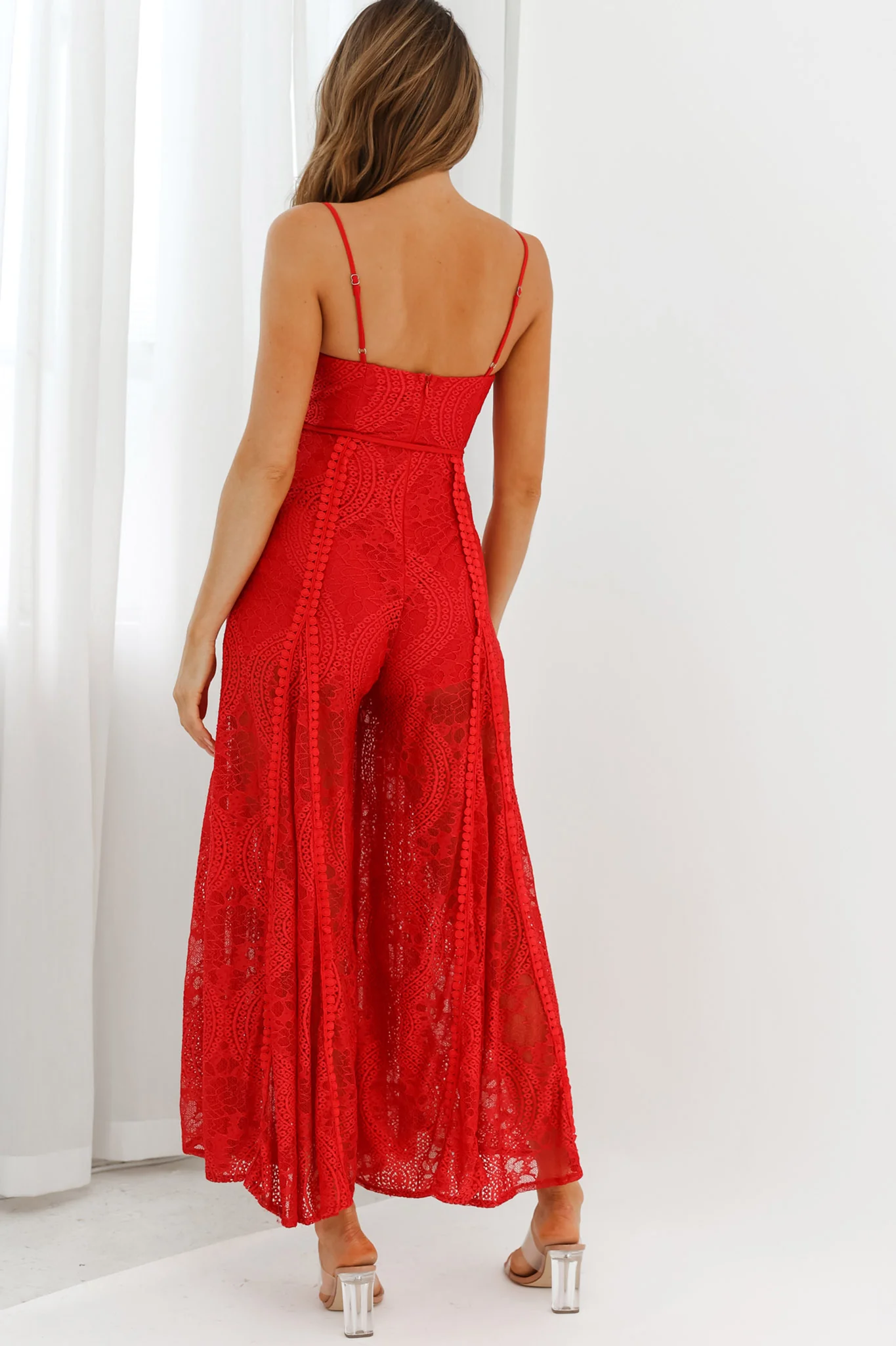 Palm Springs Lace Jumpsuit Red - Seraphlike