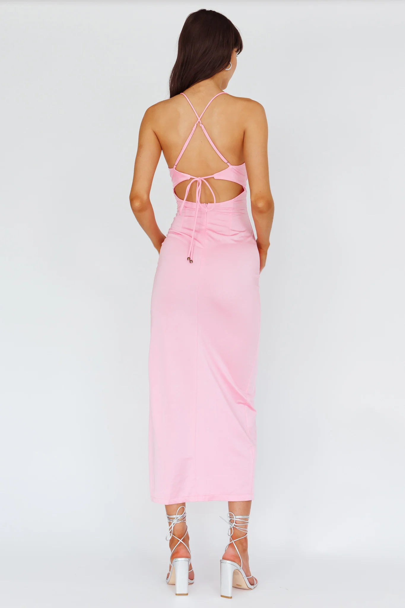 Summer Rose Front Split Midi Dress Pink - Seraphlike