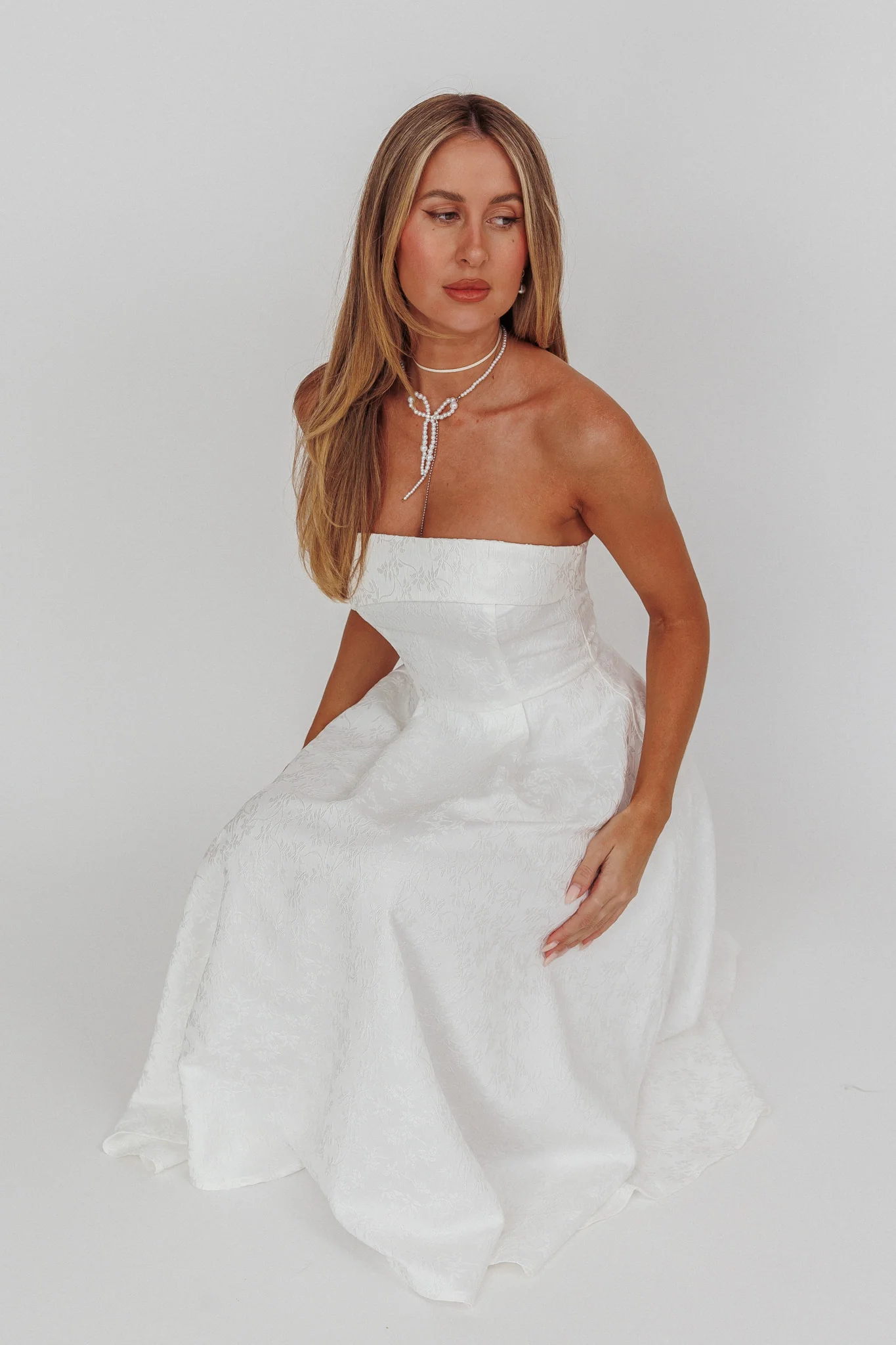 Worship Strapless A-Line Midi Dress White - Seraphlike