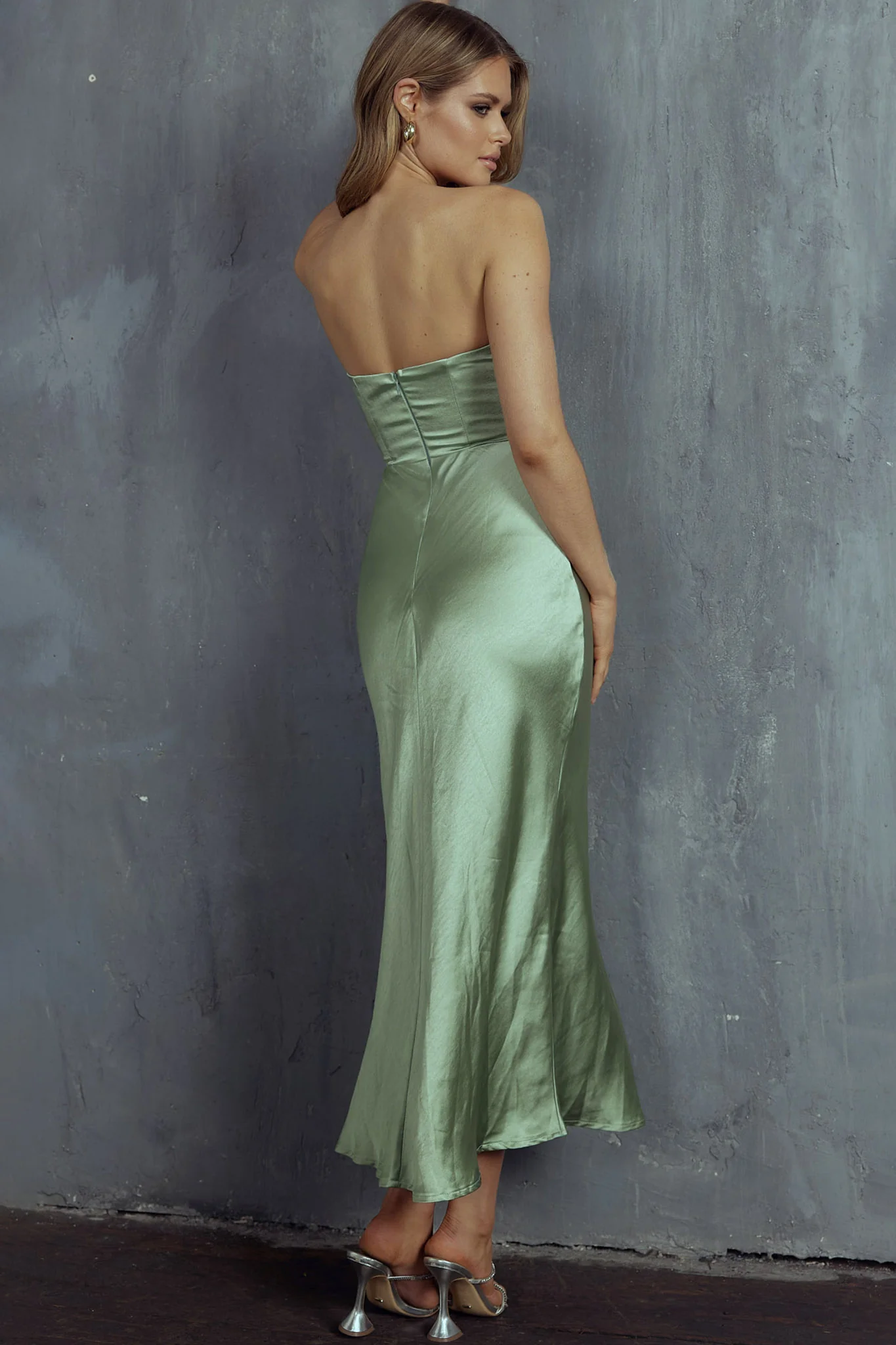 Yvette Wrap Neckline Midi Dress Sage - Seraphlike