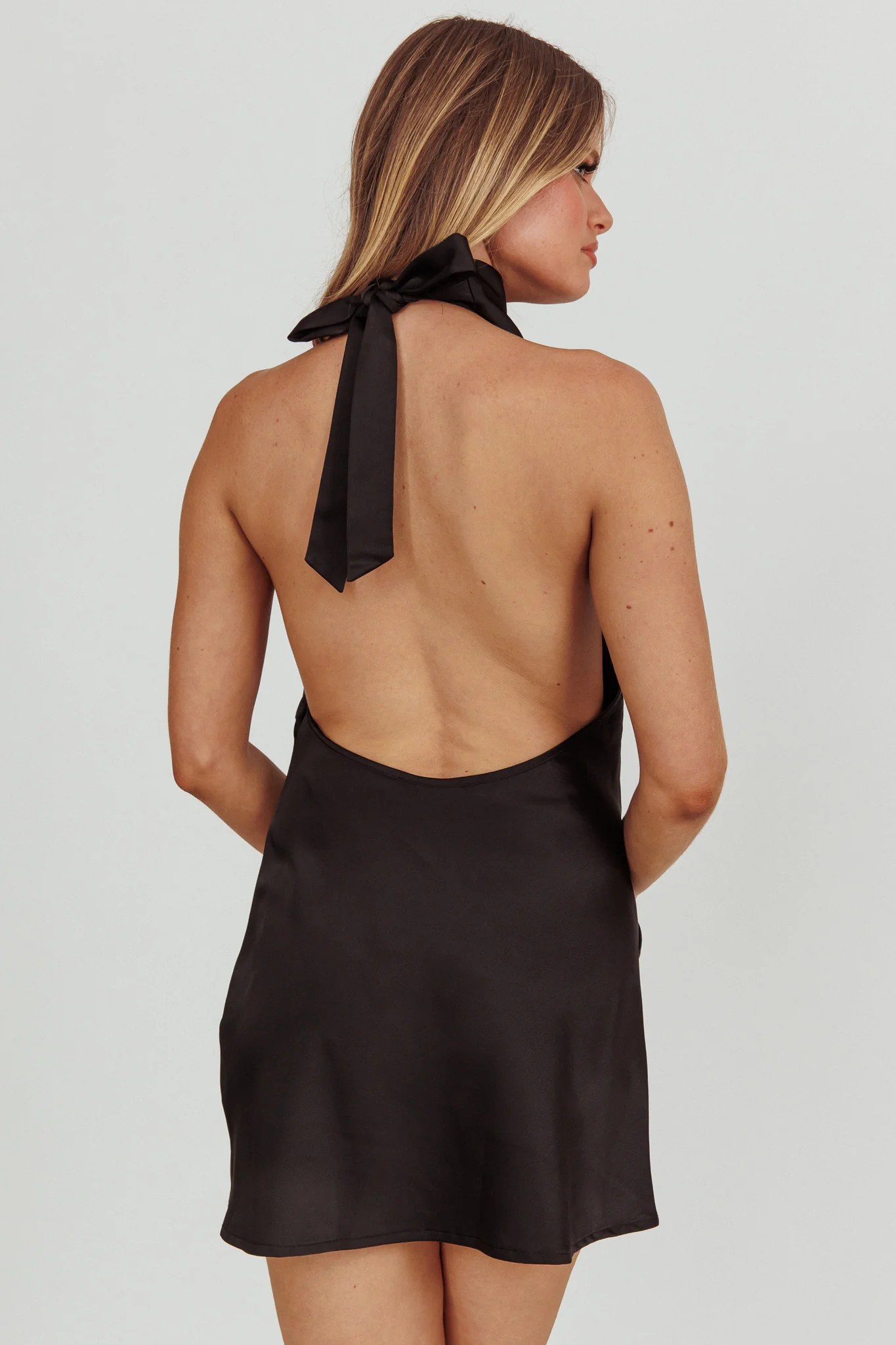 Lyons High Halter Neck Mini Dress Black - Seraphlike