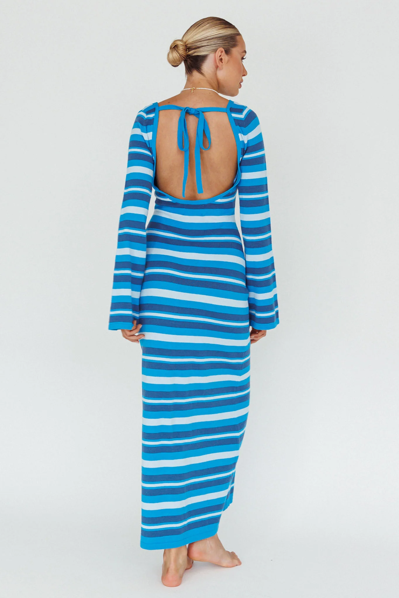 Jozie Long Sleeve Maxi Dress Stripe Blue - Seraphlike