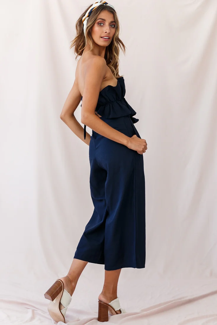 Thea Ruffle Crop Top Jumpsuit Navy - Seraphlike