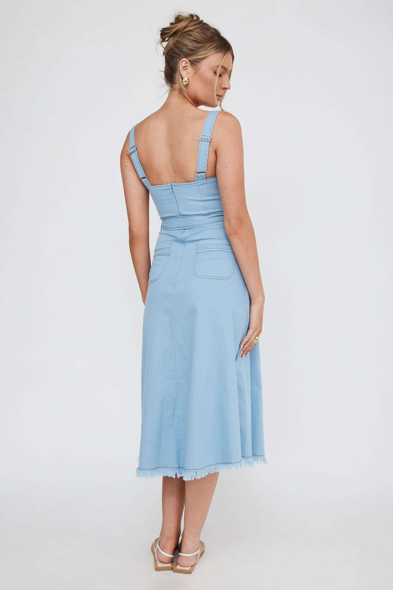 Zenyl Raw Hem Midi Dress Blue - Seraphlike