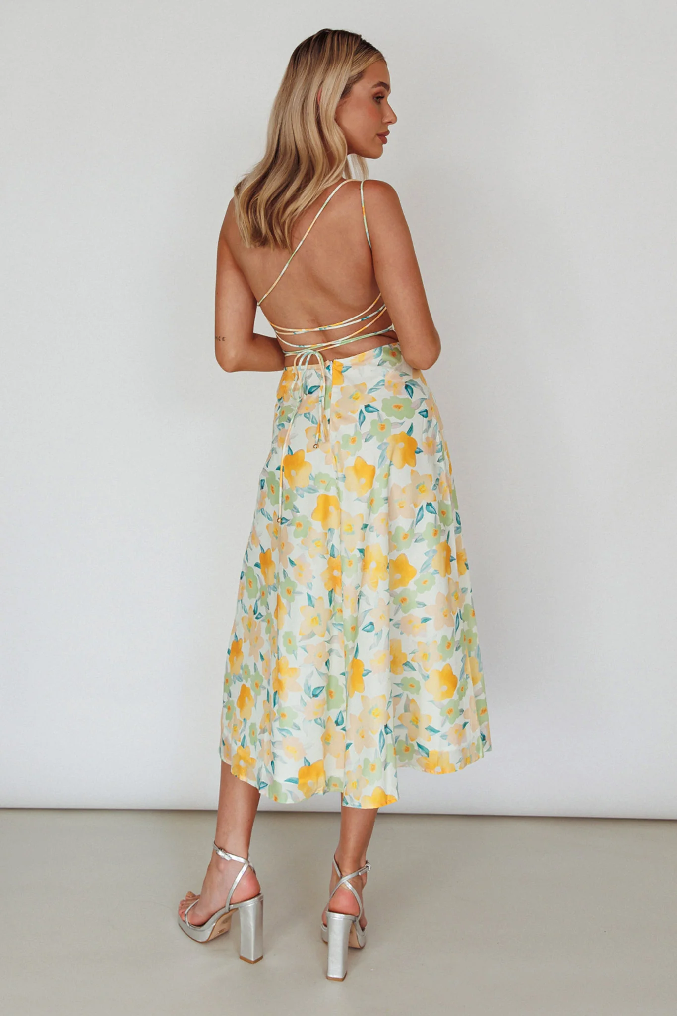 Halia One-Shoulder A-Line Midi Dress Floral Yellow - Seraphlike