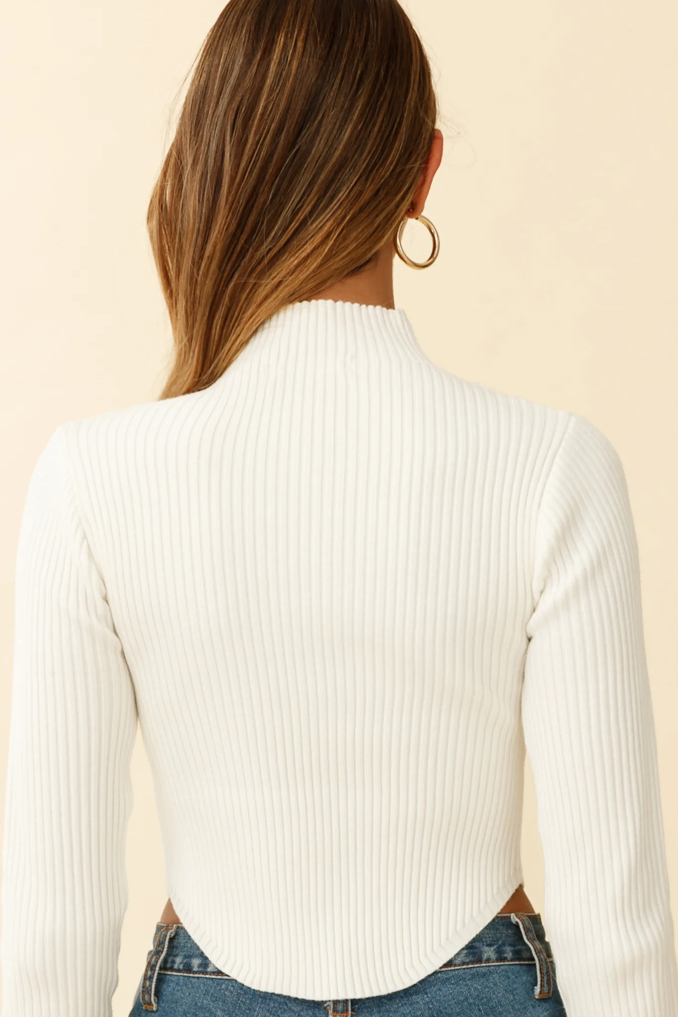 Tina Long Sleeve Ribbed Turtleneck Top Off White - Seraphlike