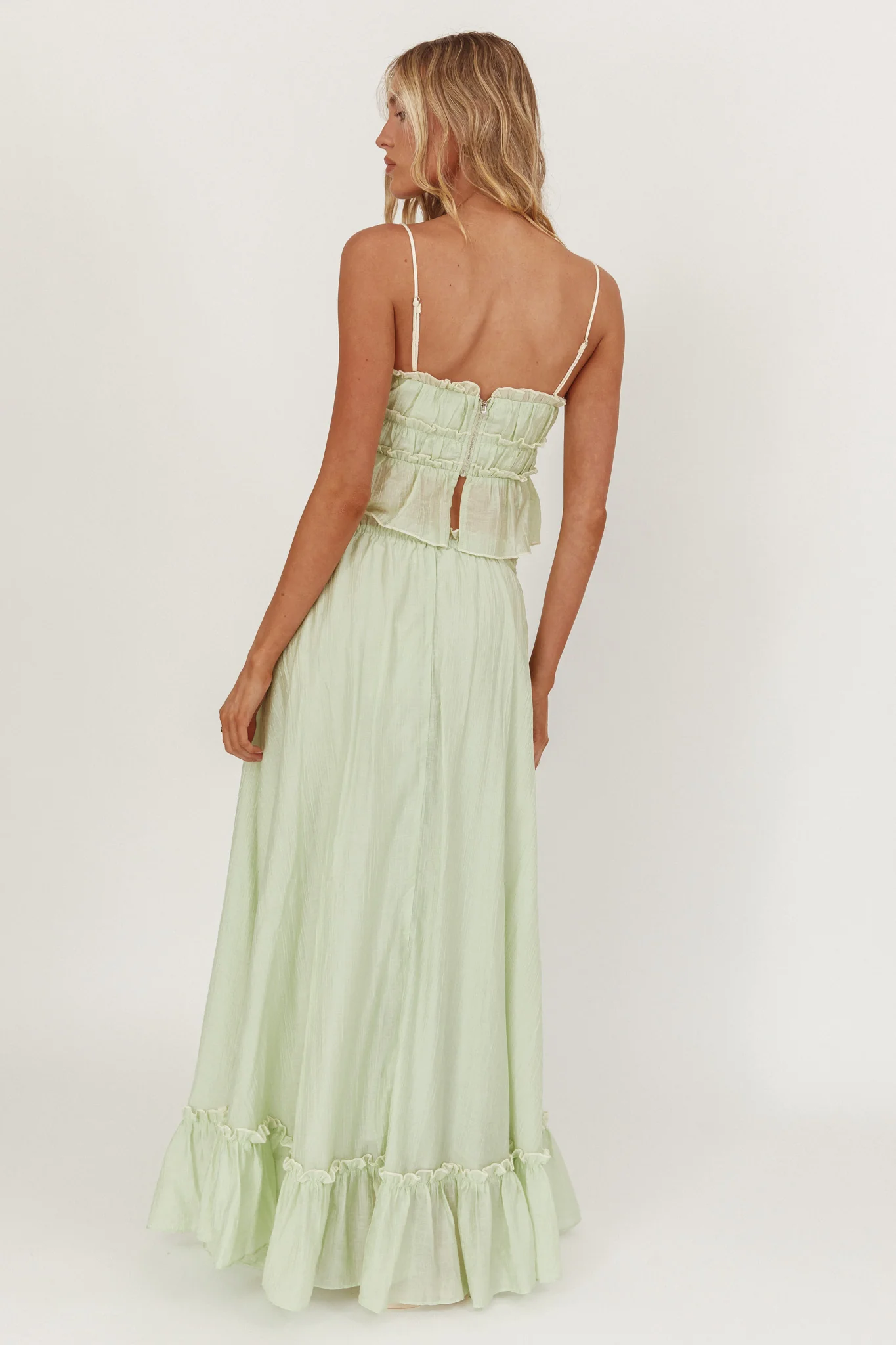 Maidens Tie Detail Overlock Maxi Skirt Sage - Seraphlike