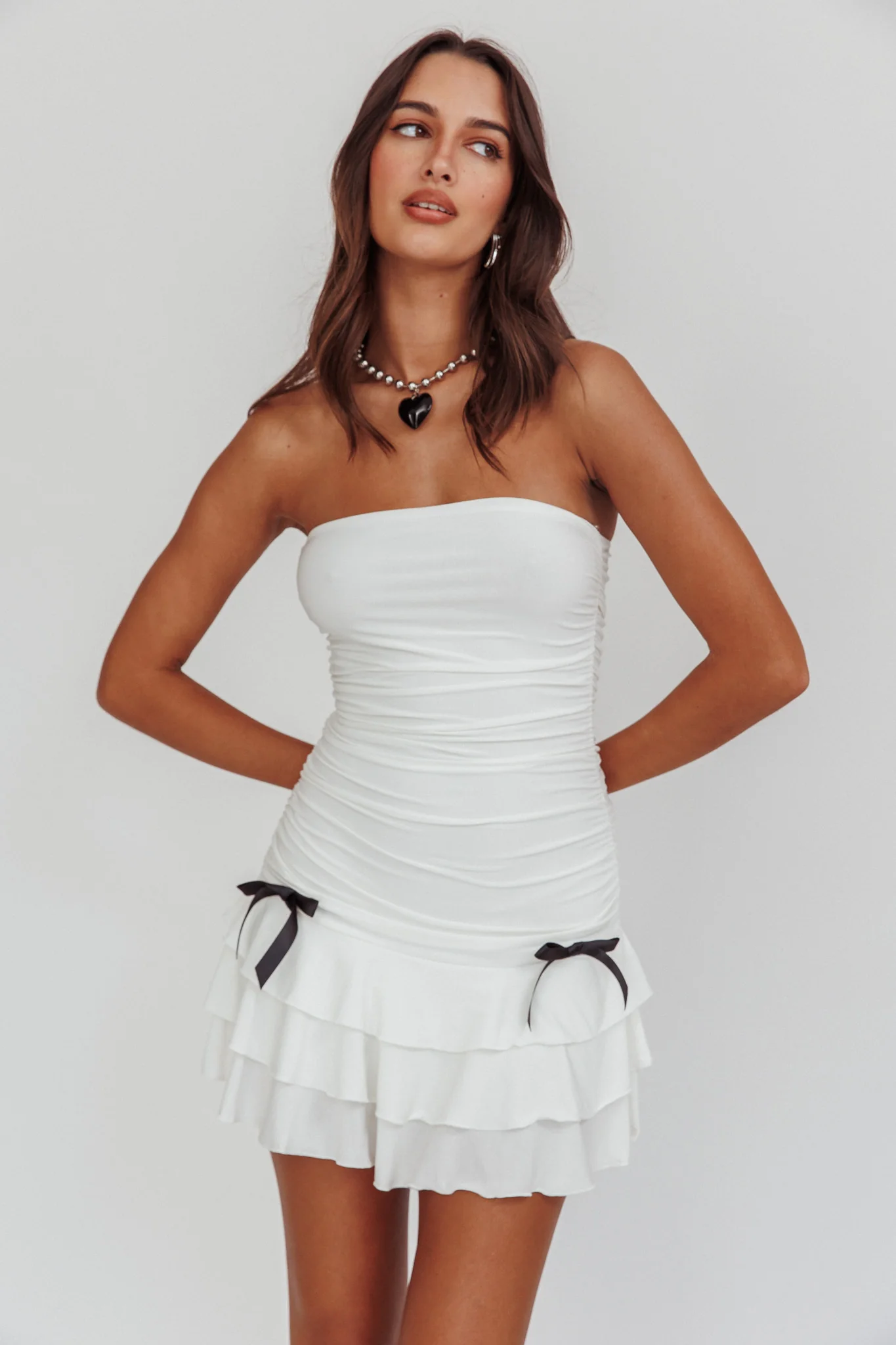 Dottie Bodycon Ruffle Mini Dress Off White - Seraphlike