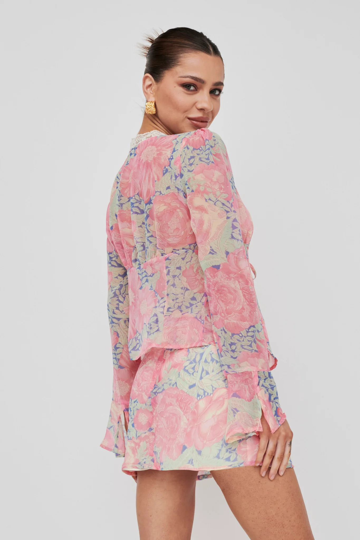 Sincerity Mini Skirt Floral Print Blue - Seraphlike