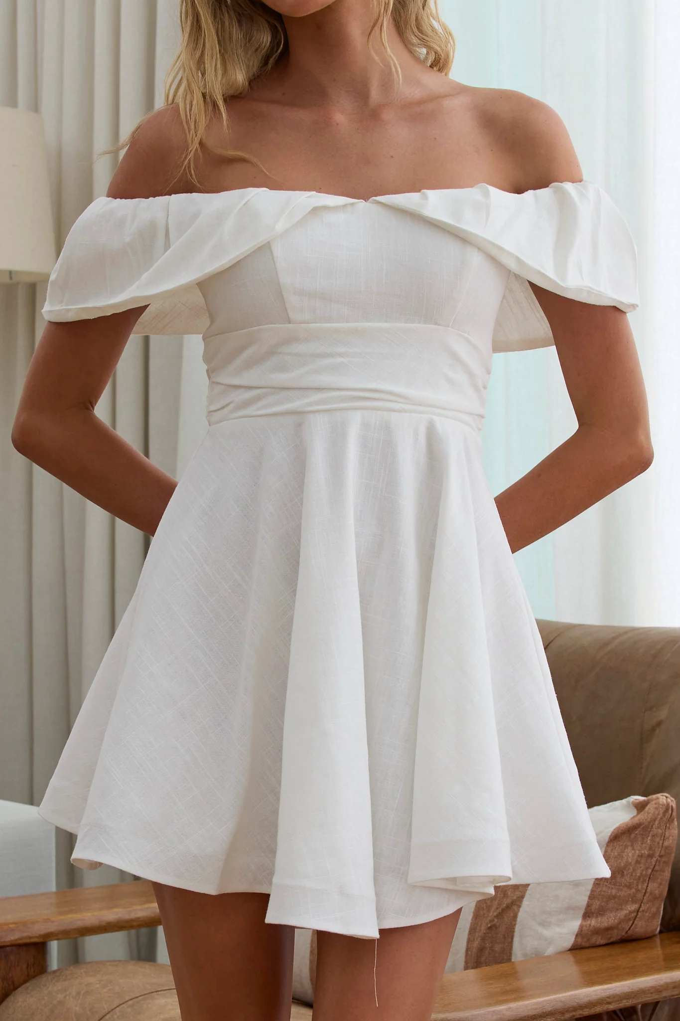 Lillianne Off-Shoulder A-line Mini Dress White - Seraphlike