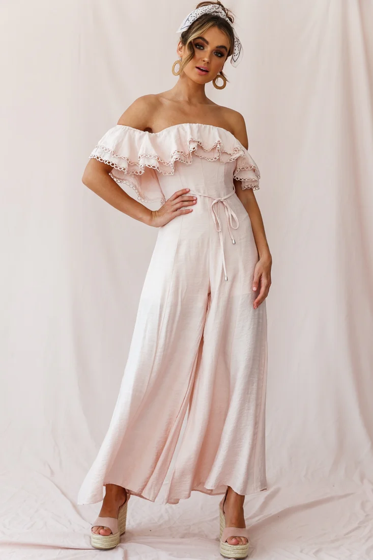 Beloved Off-Shoulder Wide Leg Jumpsuit Nude - Seraphlike