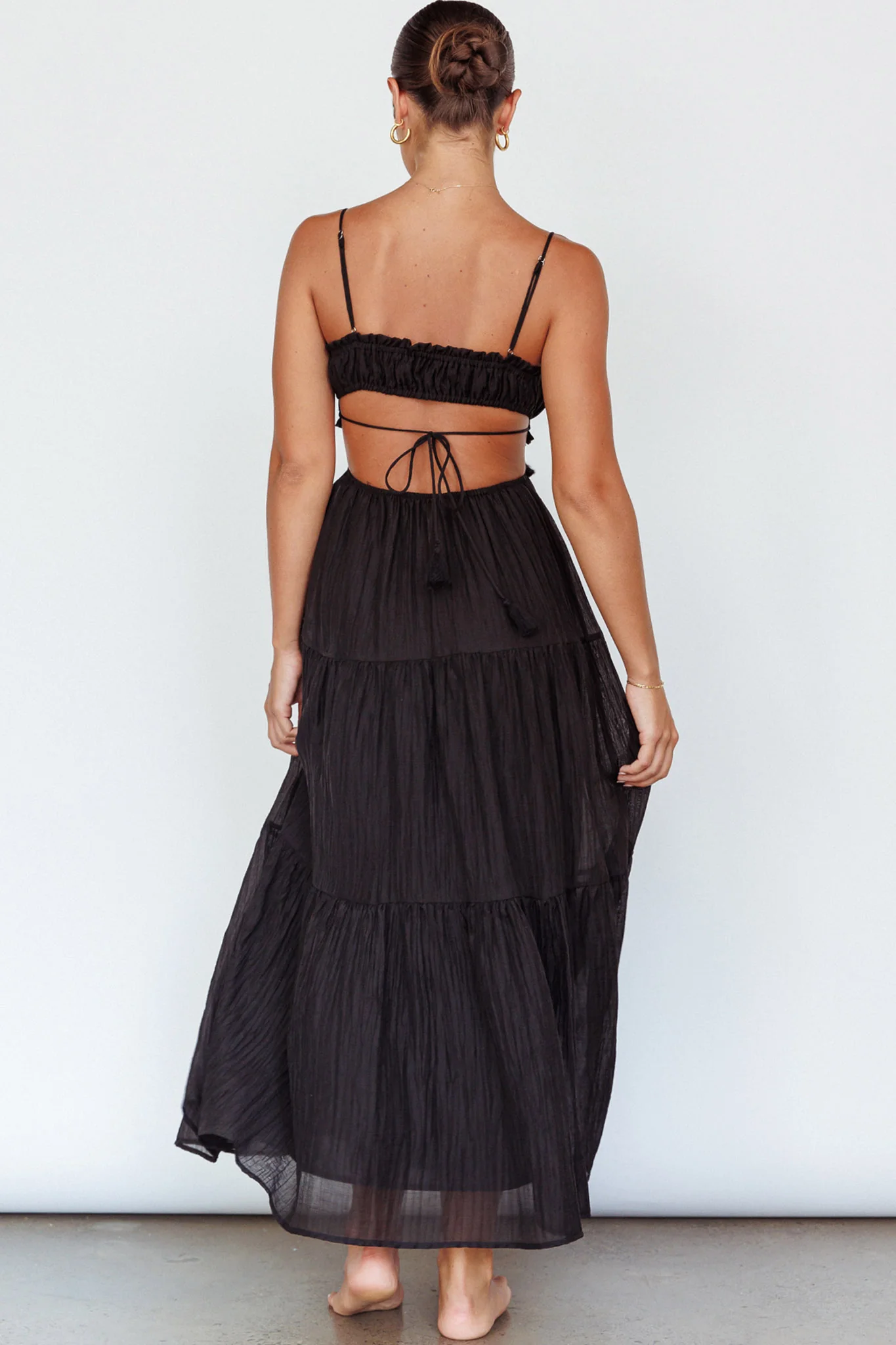Eyona Cut-Out Waist Tie Maxi Dress Black - Seraphlike