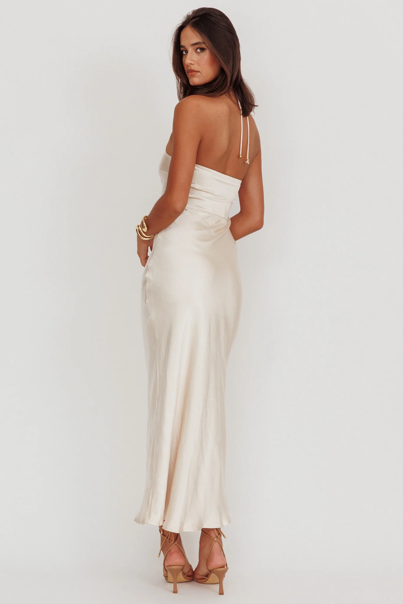 High Roller Flower Decoration Halter Dress Champagne - Seraphlike