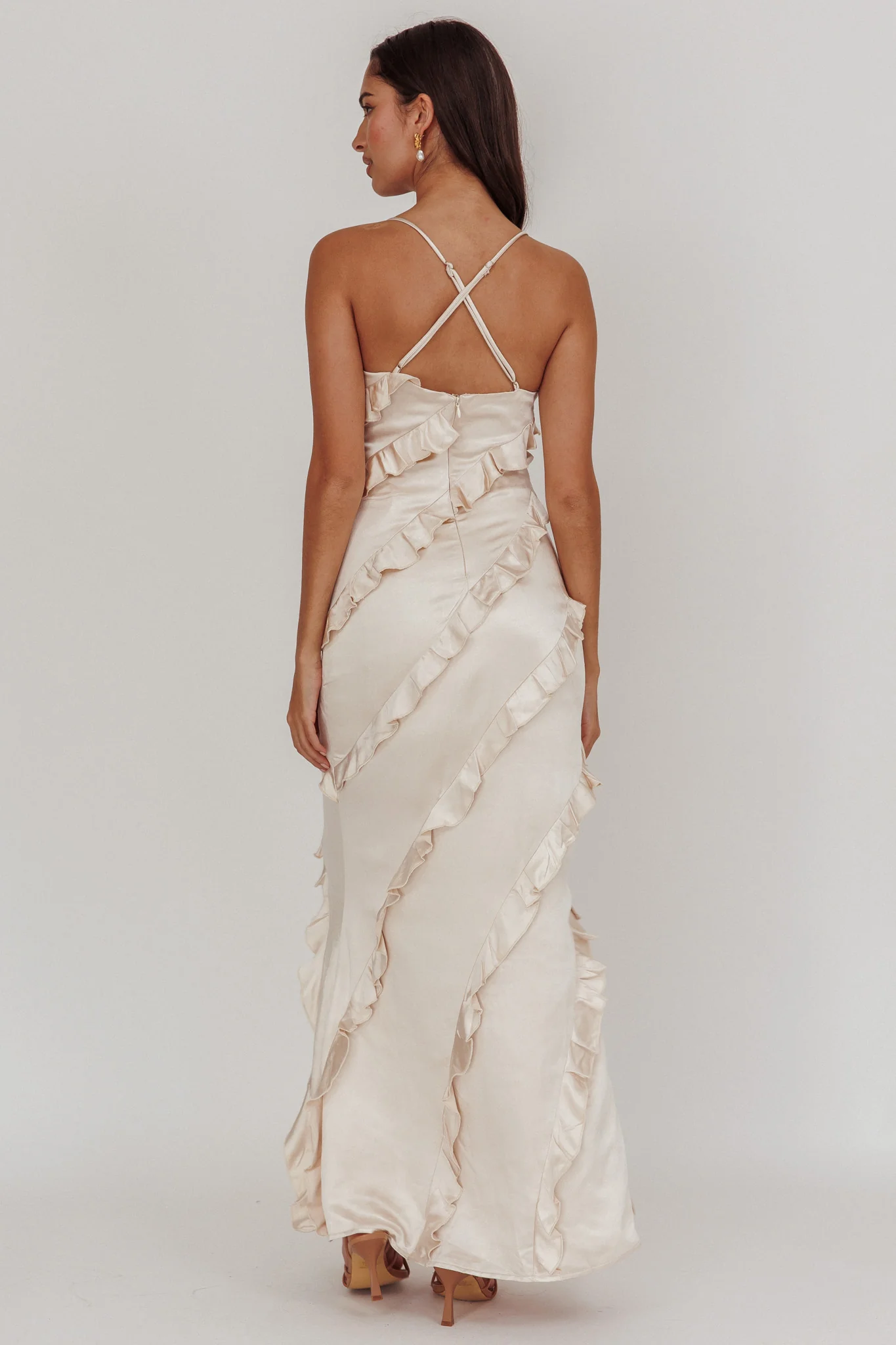 Arrabel Ruffle Trim Maxi Dress Champagne - Seraphlike