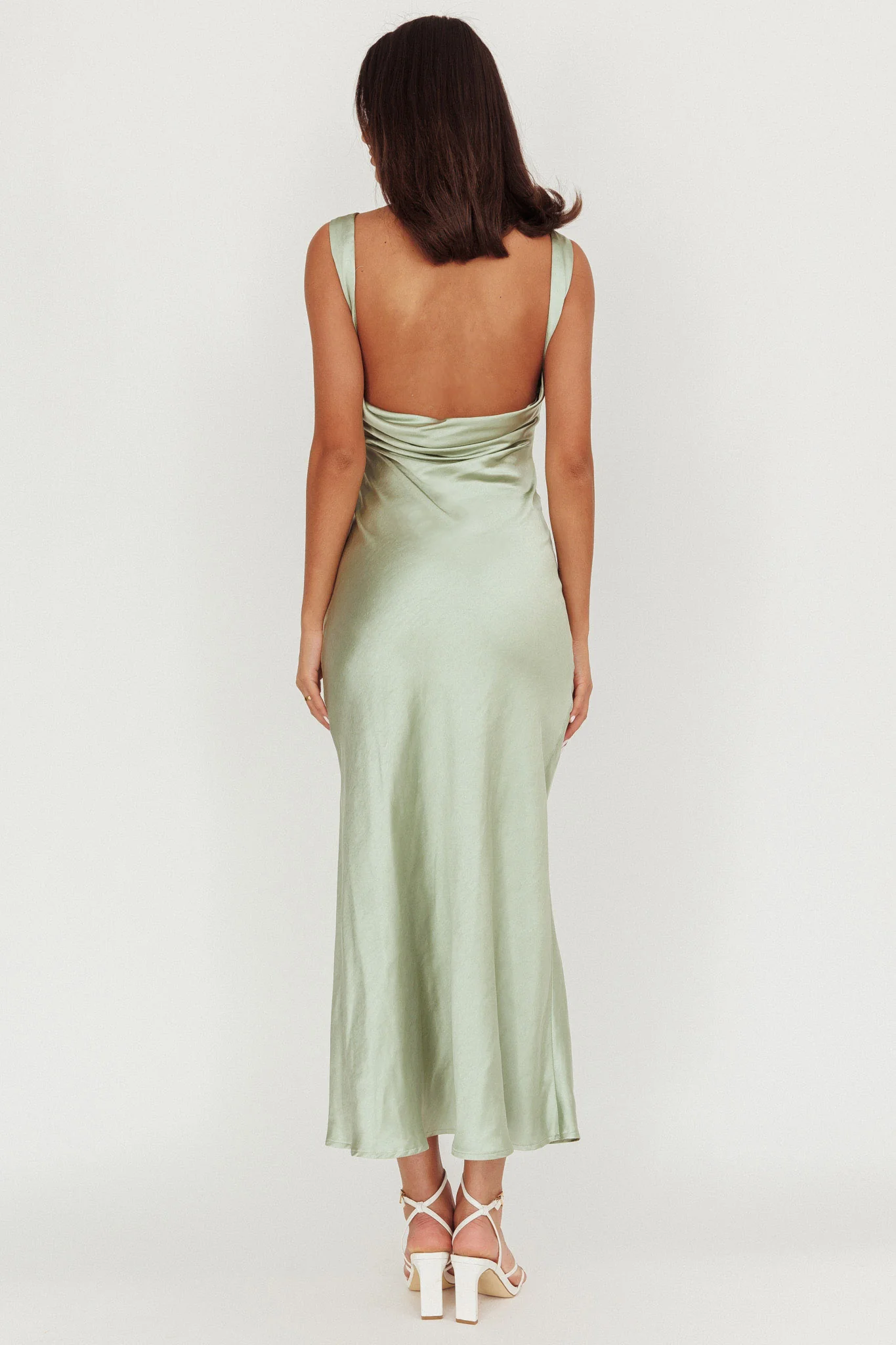 Carmine Satin Sleeveless Maxi Dress Sage - Seraphlike