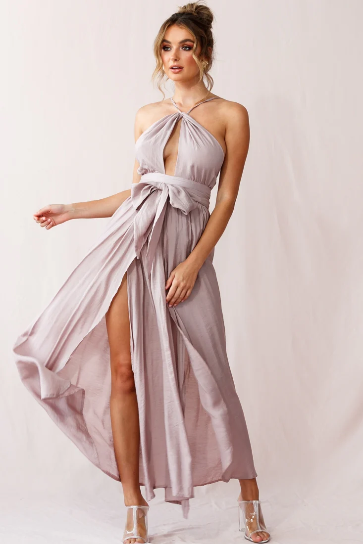 Athena High Split Maxi Dress Mauve - Seraphlike